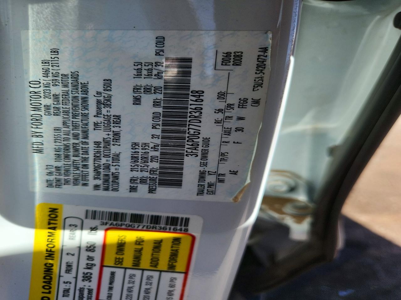 2013 Ford Fusion VIN 3FA6P0G77DR361648 photo 12