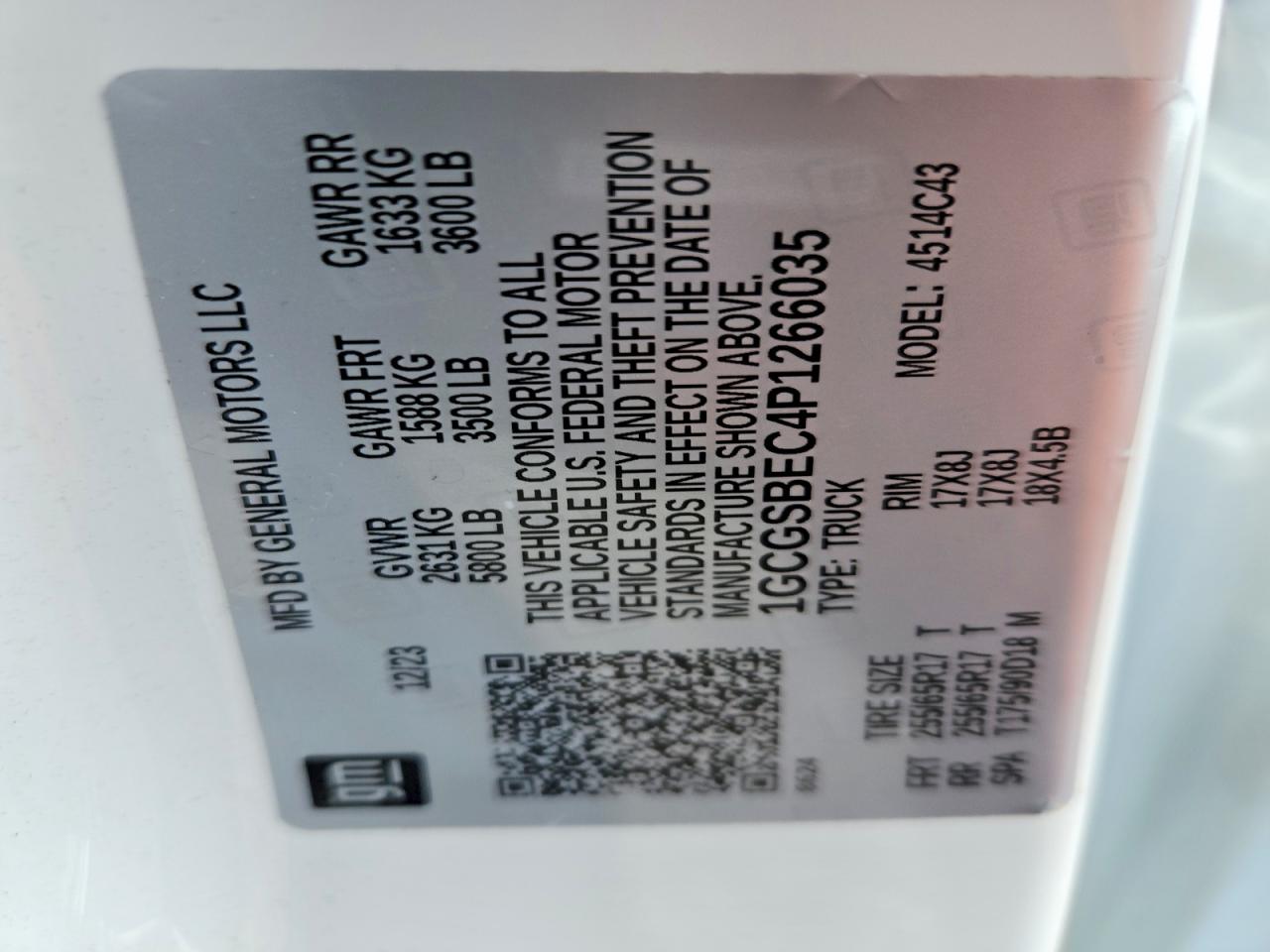 2023 CHEV Colorado VIN 1GCGSBEC4P1266035 photo 12
