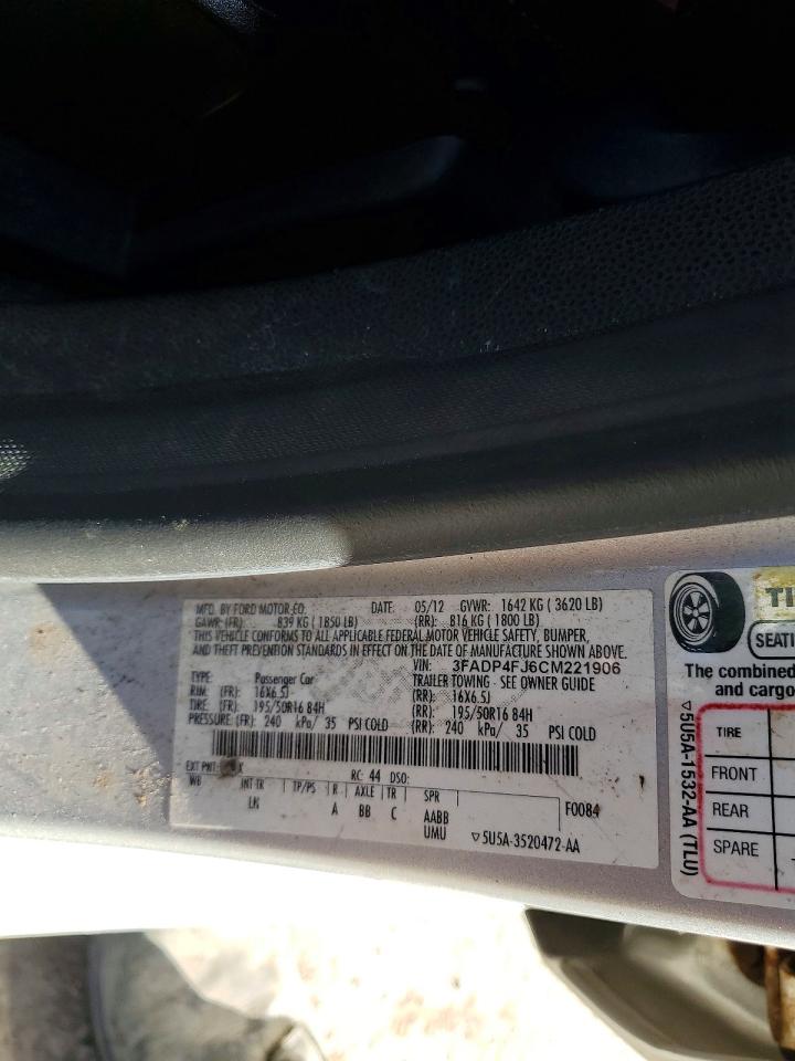 2012 Ford Fiesta VIN 3FADP4FJ6CM221906 photo 12