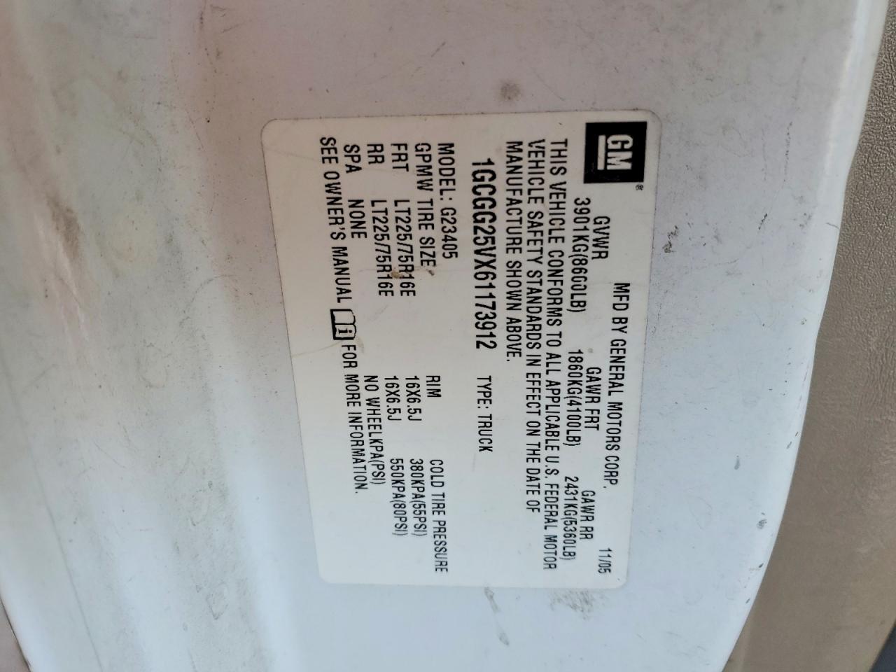 2006 CHEV Express VIN 1GCGG25VX61173912 photo 12