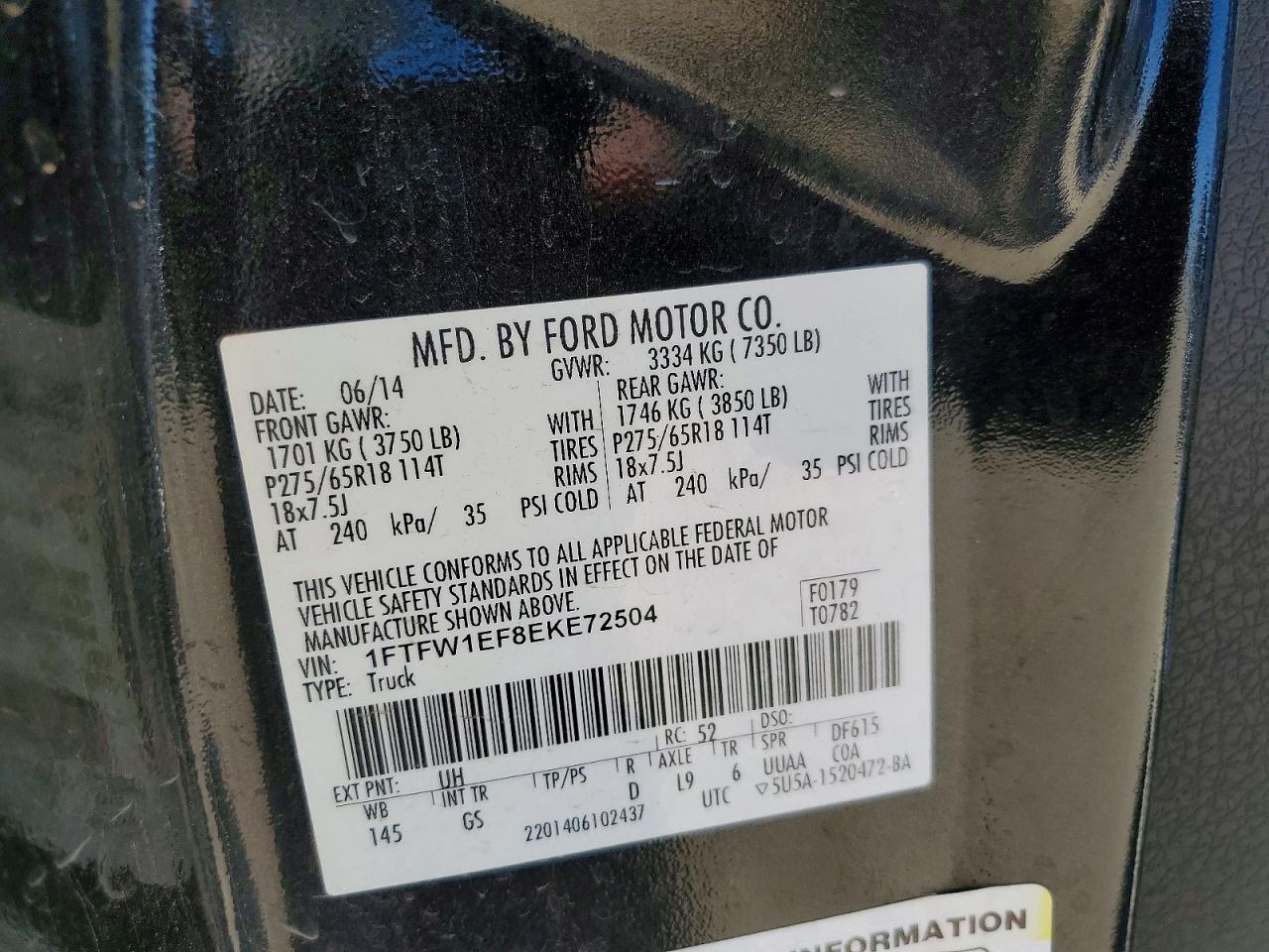 2014 Ford F150 VIN 1FTFW1EF8EKE72504 photo 12