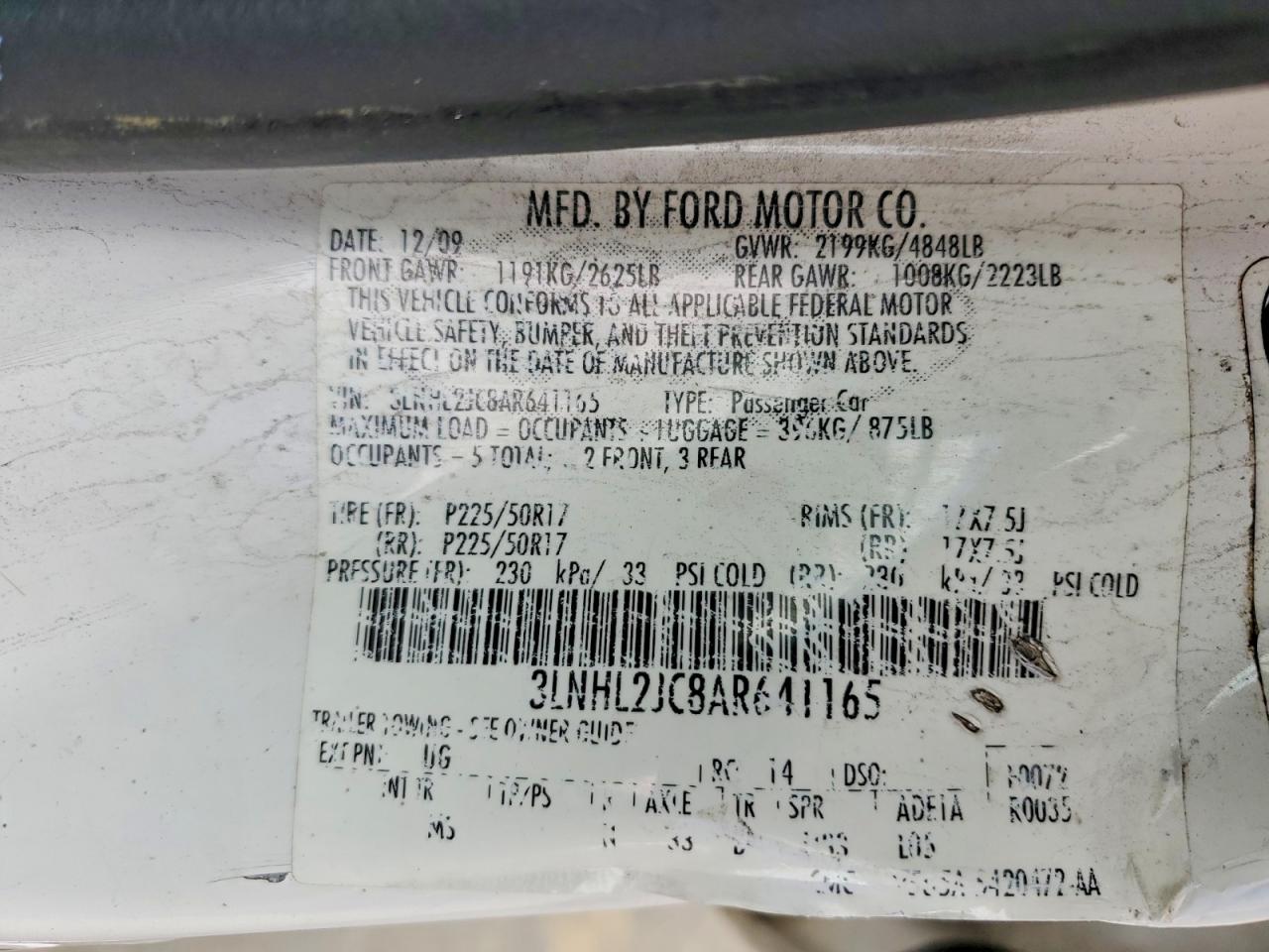 2010 LINCOLN Mkz VIN 3LNHL2JC8AR641165 photo 12