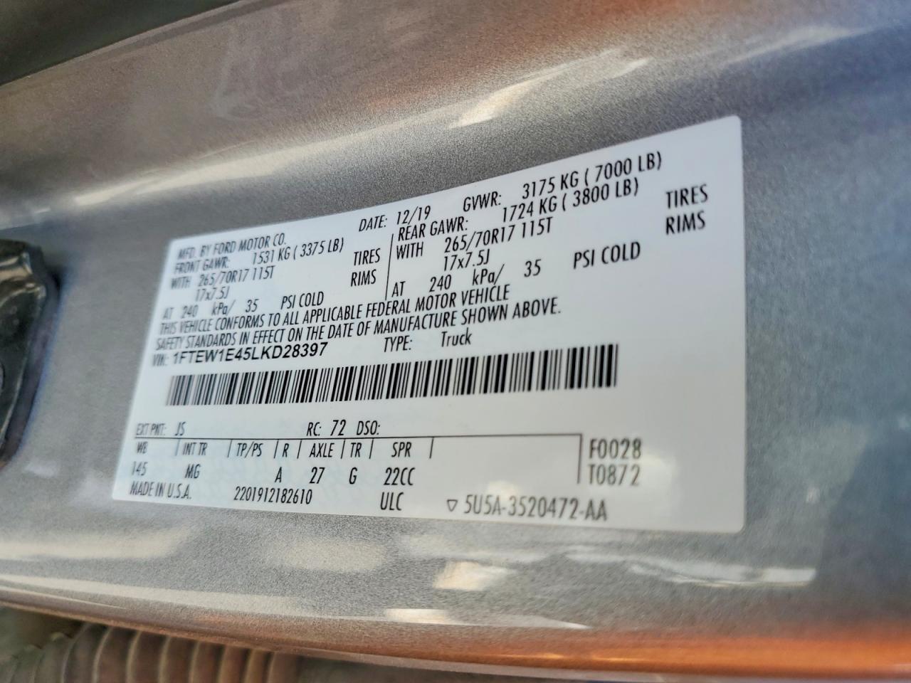 2020 Ford F150 VIN 1FTEW1E45LKD28397 photo 12