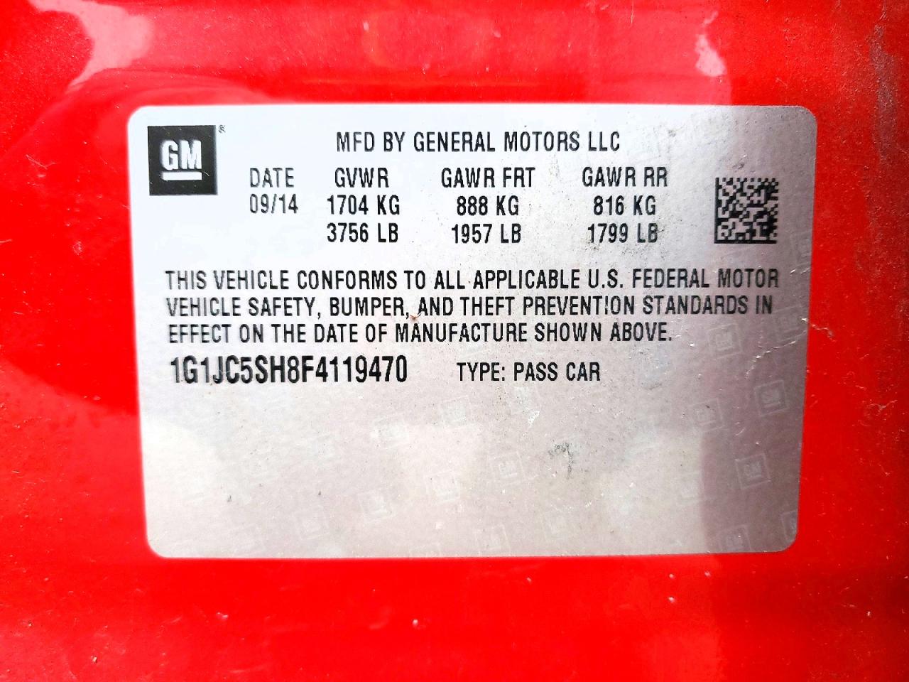 2015 CHEV Sonic VIN 1G1JC5SH8F4119470 photo 12