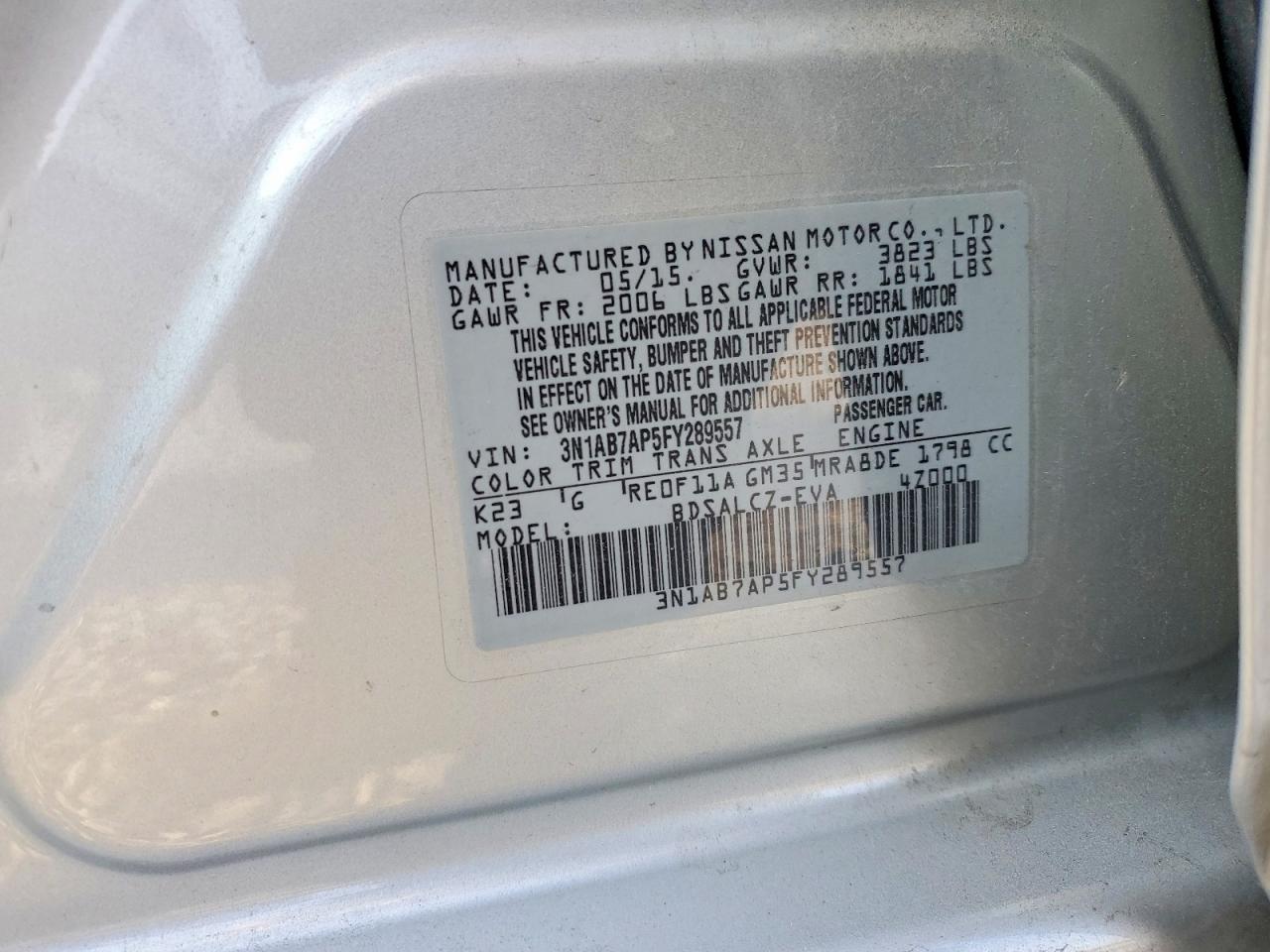 2015 NISS Sentra VIN 3N1AB7AP5FY289557 photo 12