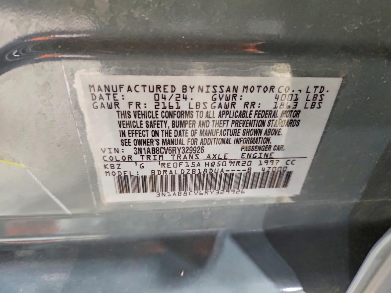 2024 NISS Sentra VIN 3N1AB8CV6RY329926 photo 12