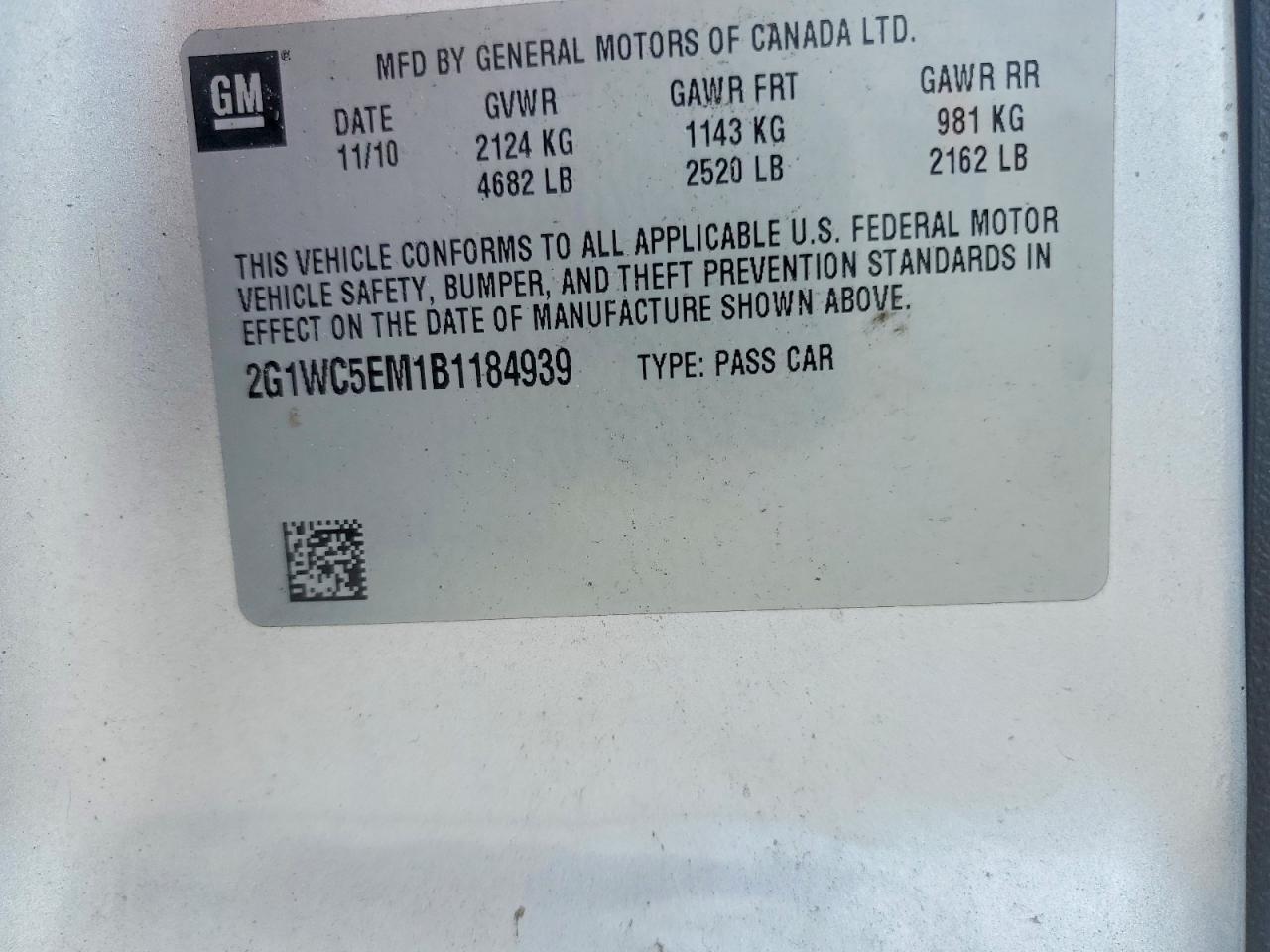 2011 Chevrolet Impala VIN 2G1WC5EM1B1184939 photo 12