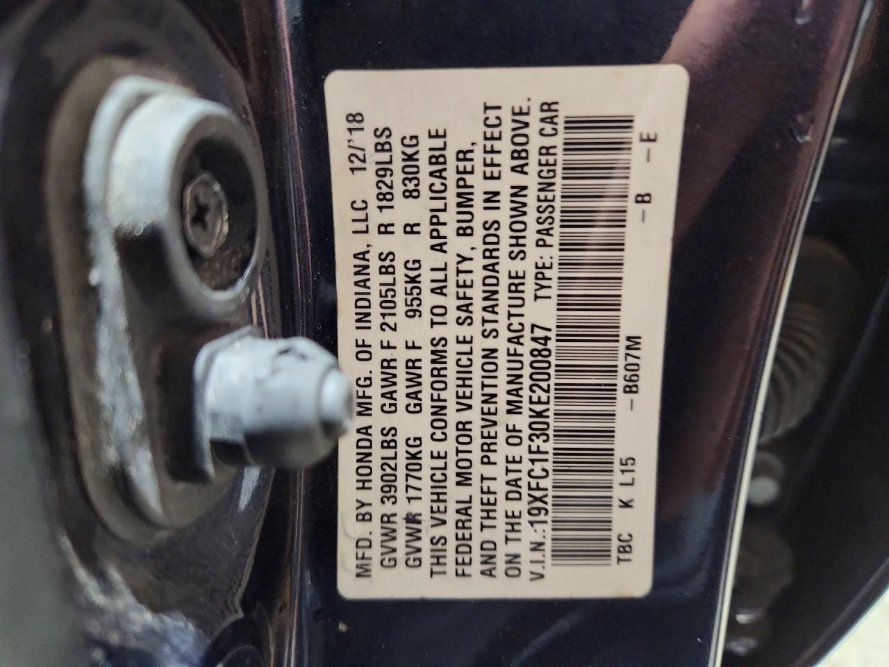2019 Honda Civic VIN 19XFC1F30KE200847 photo 12