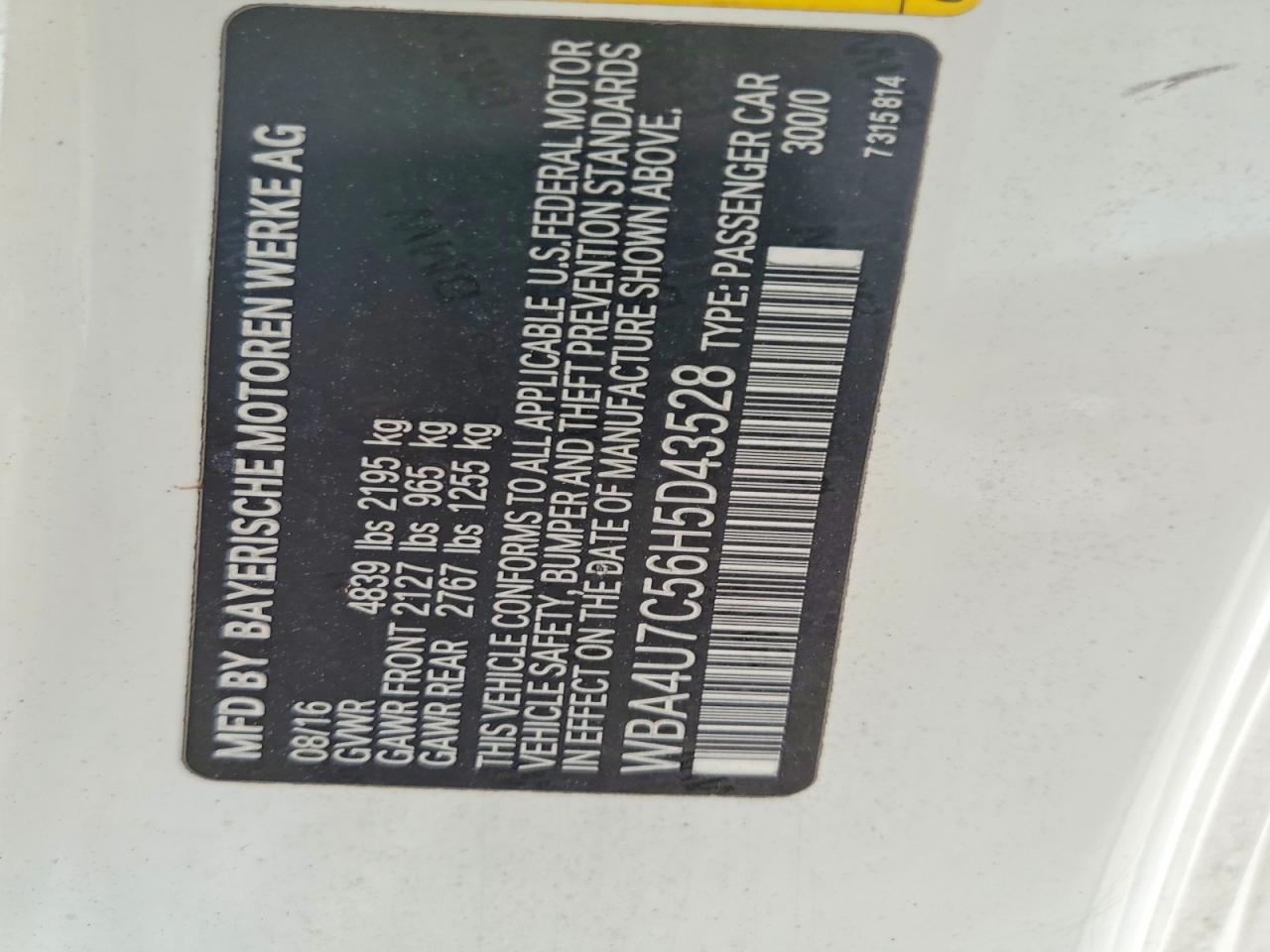 2017 BMW 4 series VIN WBA4U7C56H5D43528 photo 12