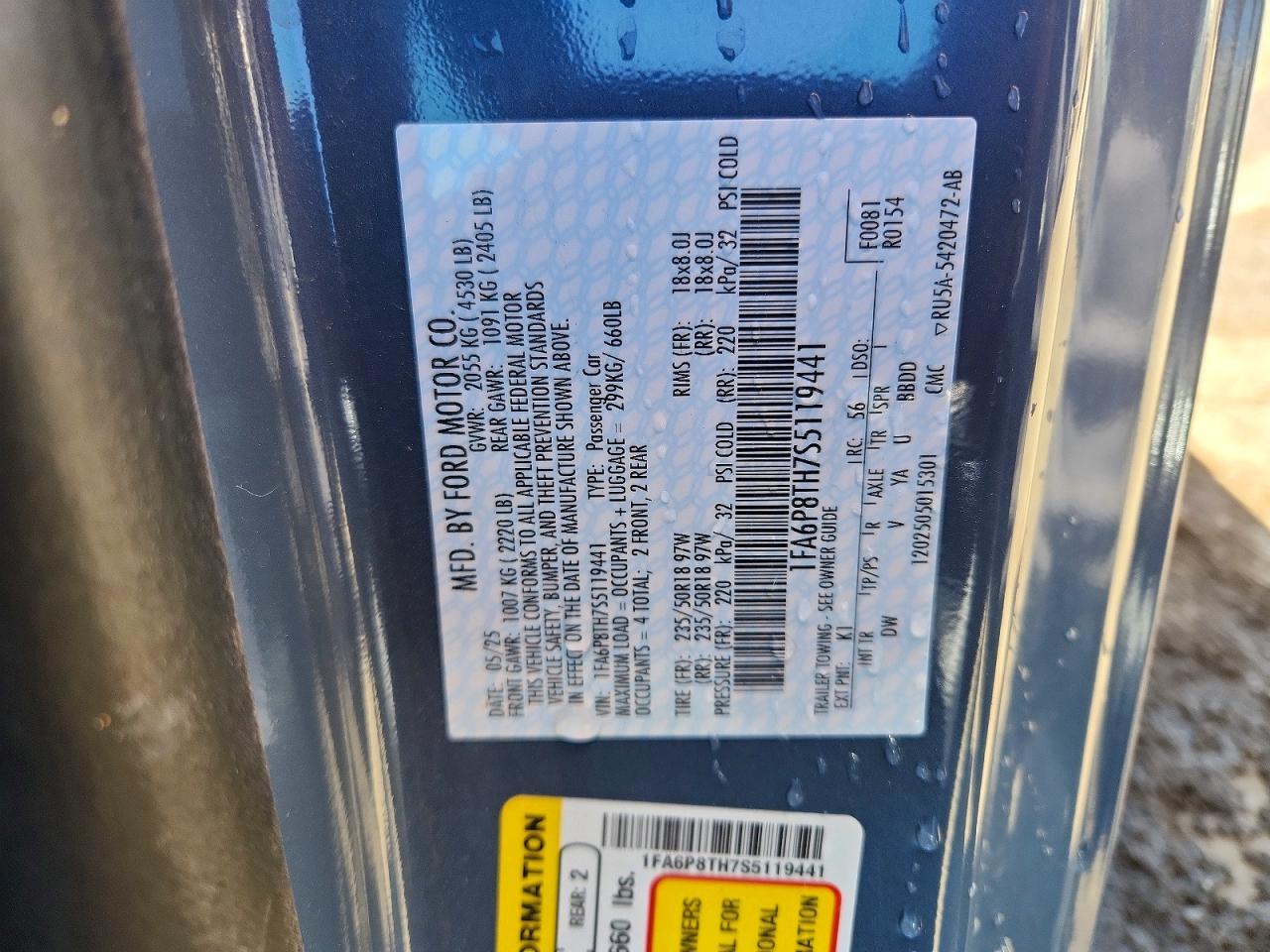 2025 Ford All models VIN 1FA6P8TH7S5119441 photo 12