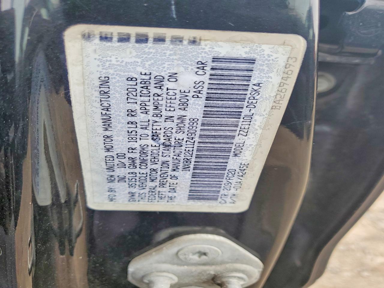 2001 Toyota Corolla VIN 1NXBR12E11Z490998 photo 12