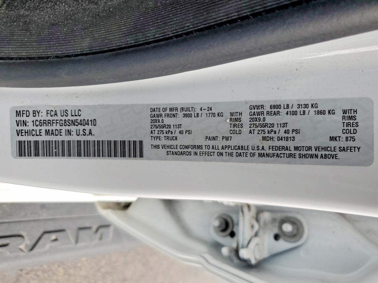 2025 Ram 1500 VIN 1C6RRFFG8SN540410 photo 12