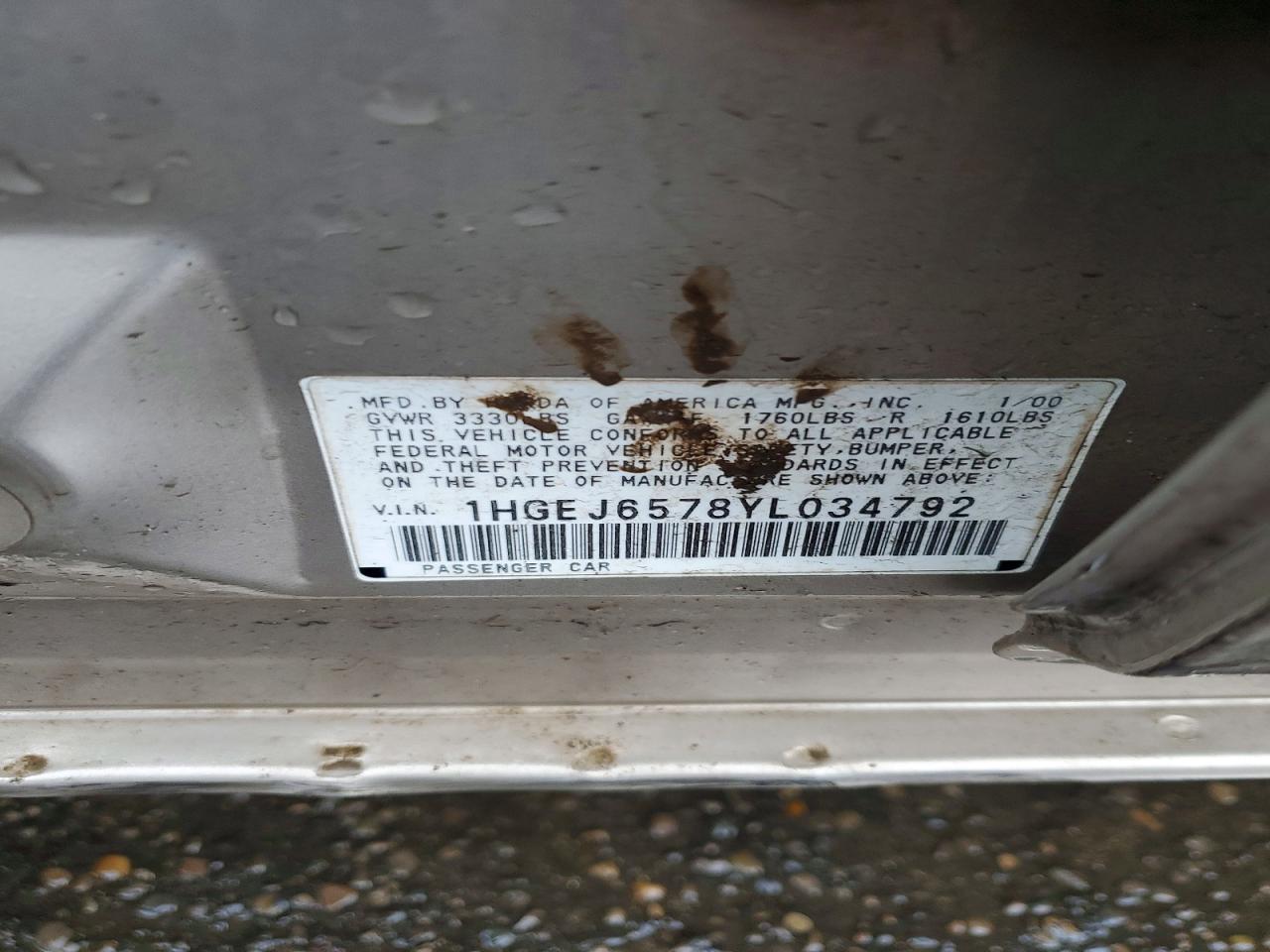 2000 Honda Civic VIN 1HGEJ6578YL034792 photo 12