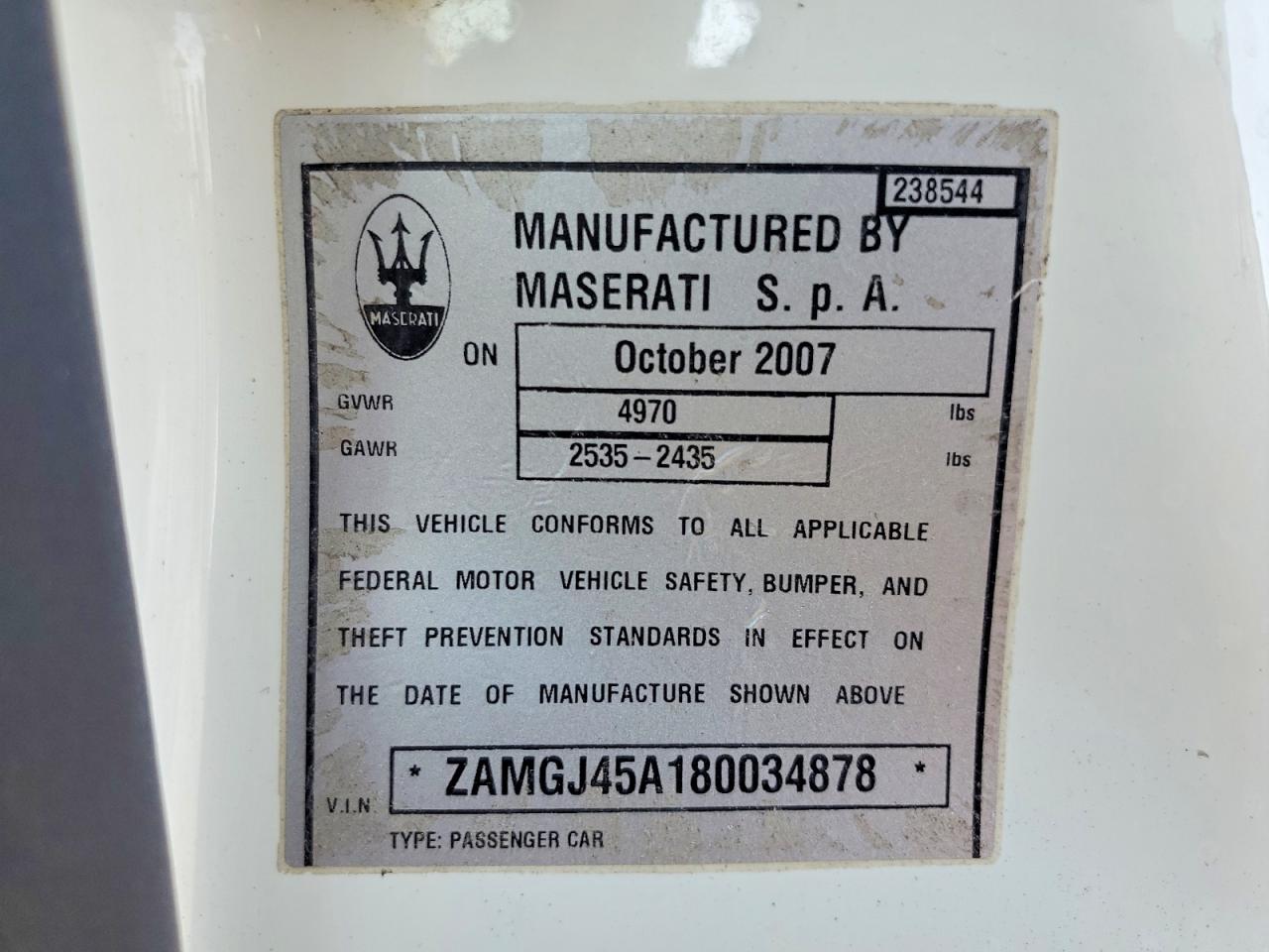 2008 MASERATI All other VIN ZAMGJ45A180034878 photo 12