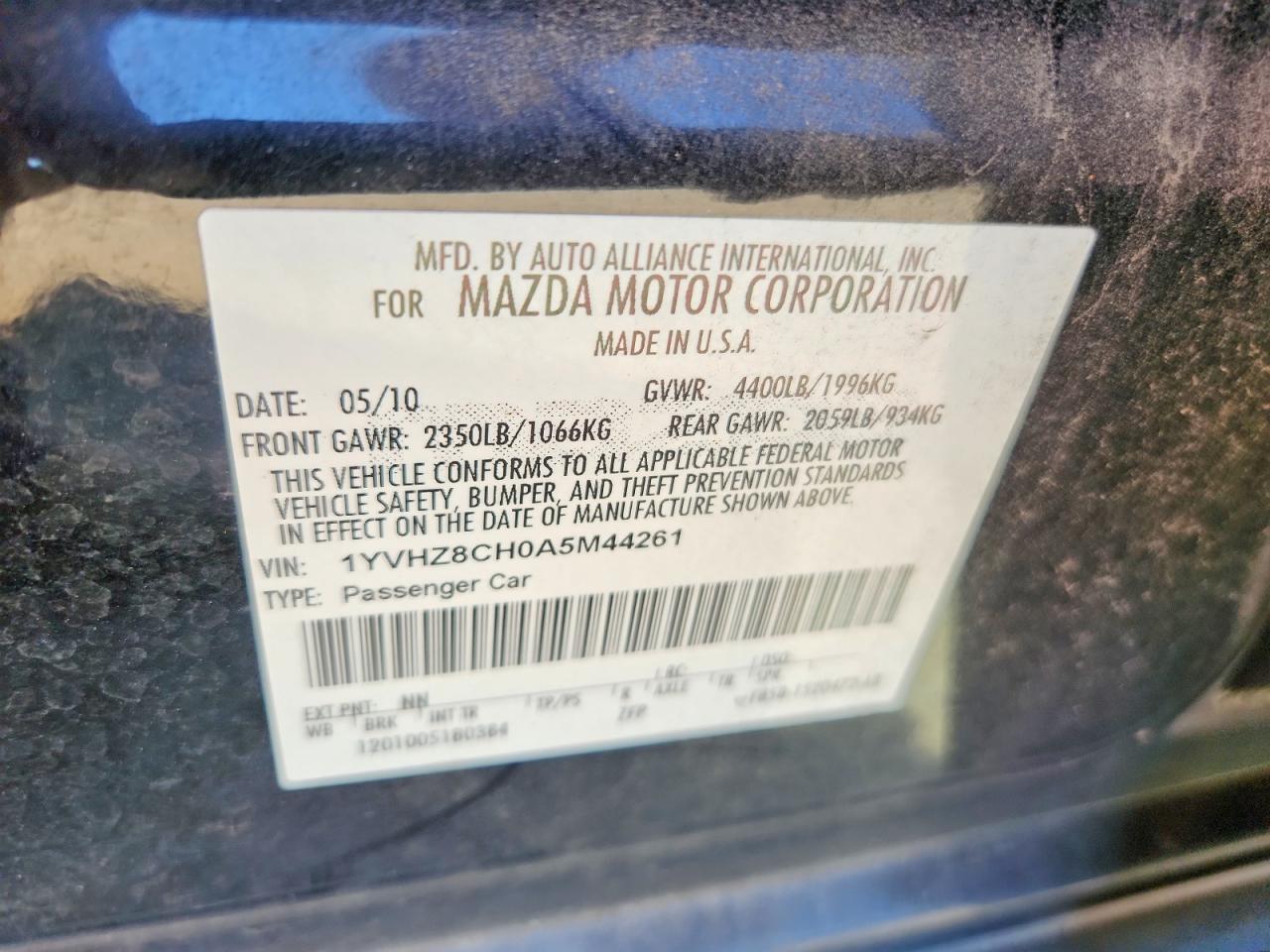 2010 Mazda 6 VIN 1YVHZ8CH0A5M44261 photo 12
