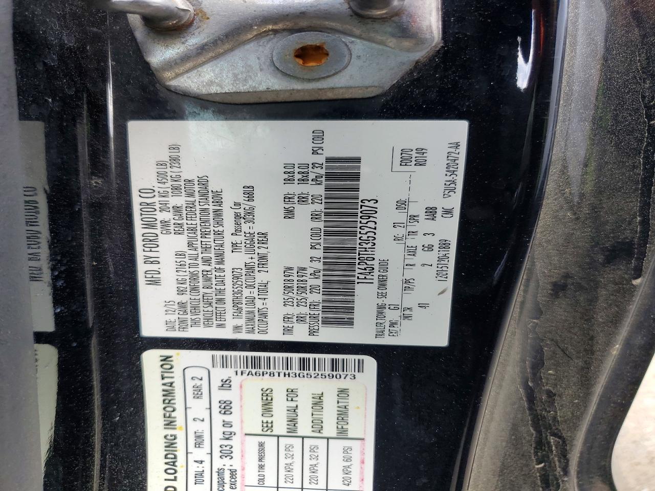 2016 FORD All models VIN 1FA6P8TH3G5259073 photo 12