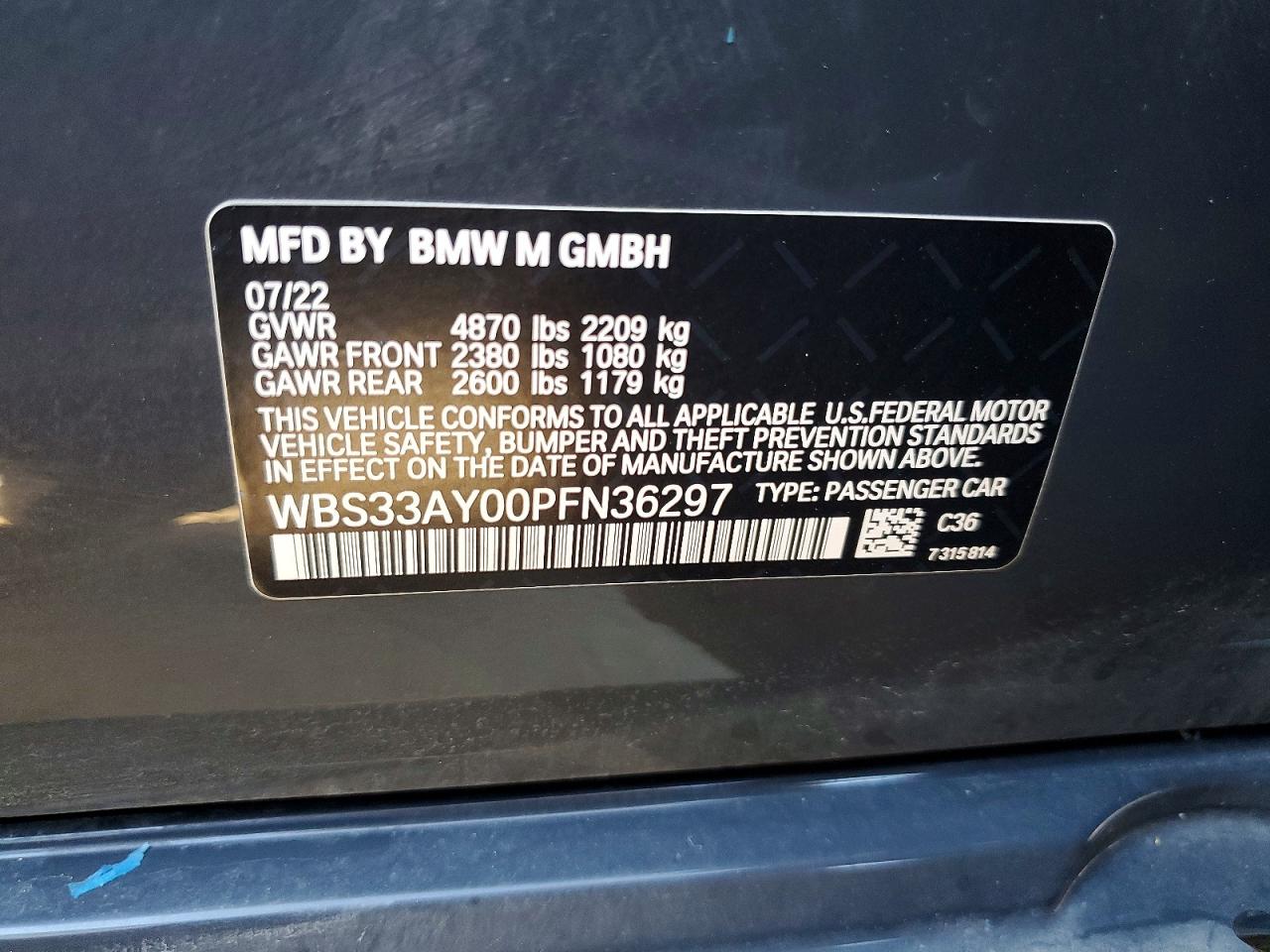 2023 BMW M3 VIN WBS33AY00PFN36297 photo 12