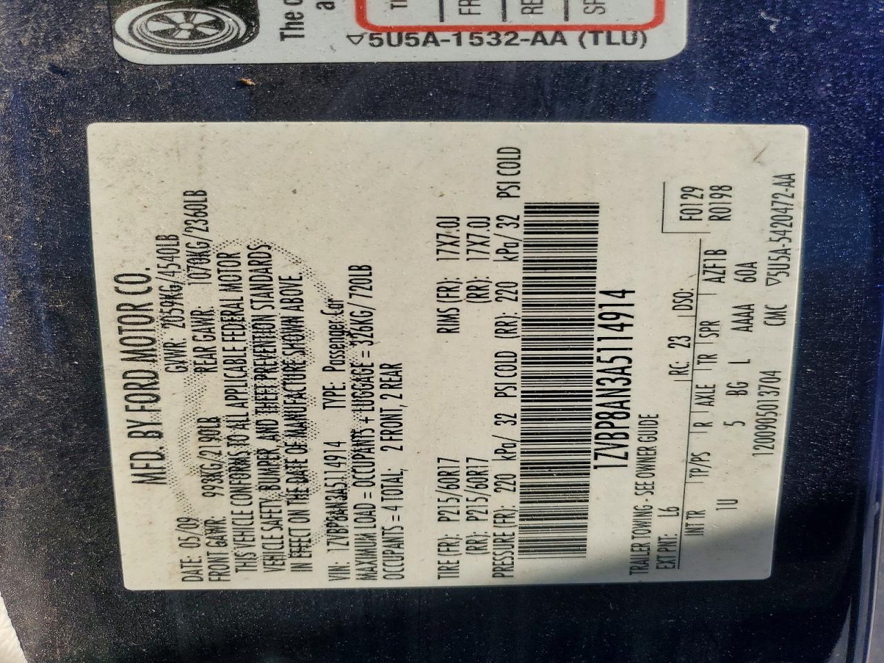2010 Ford Mustang VIN 1ZVBP8AN3A5114914 photo 12