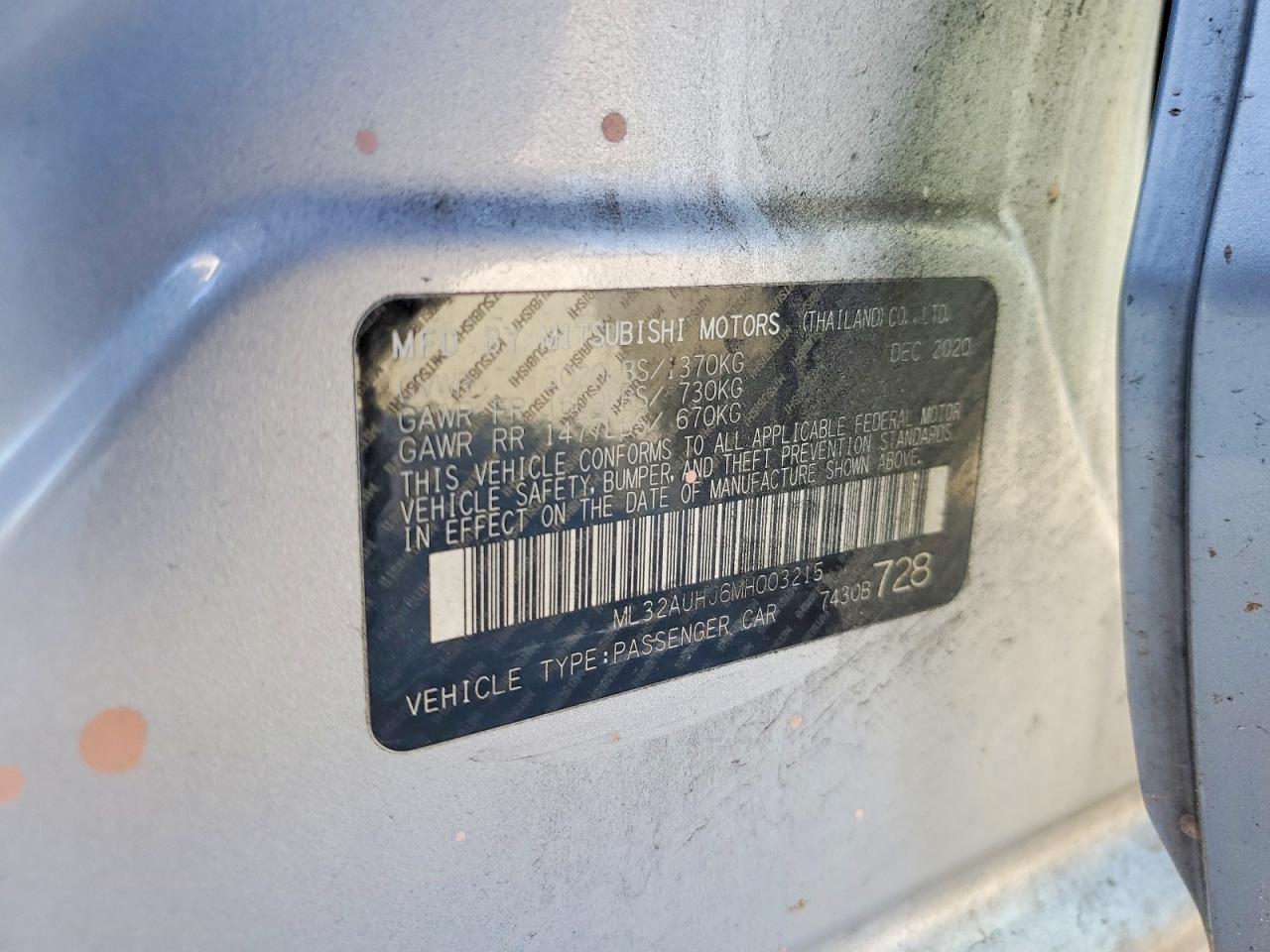 2021 Mitsubishi Mirage VIN ML32AUHJ6MH003215 photo 12