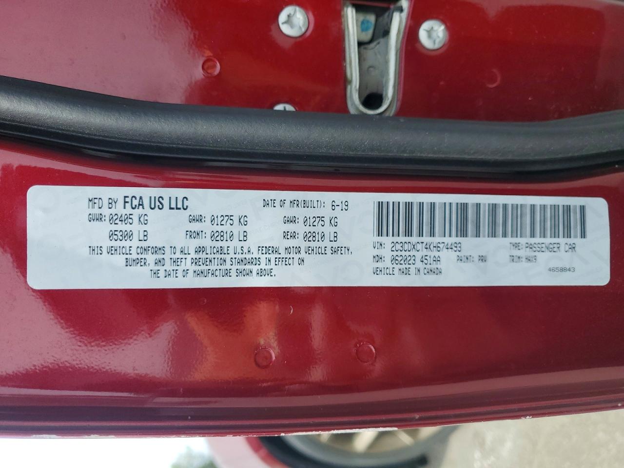 2019 DODGE Charger VIN 2C3CDXCT4KH674493 photo 12