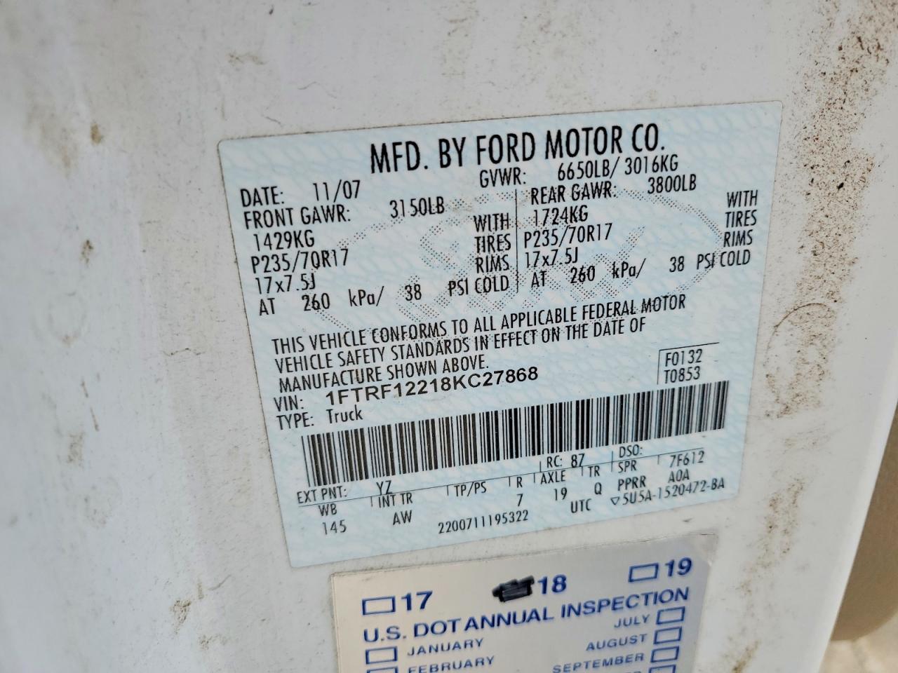 2008 Ford F150 VIN 1FTRF12218KC27868 photo 12
