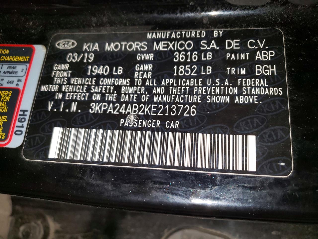 2019 Kia Rio VIN 3KPA24AB2KE213726 photo 12