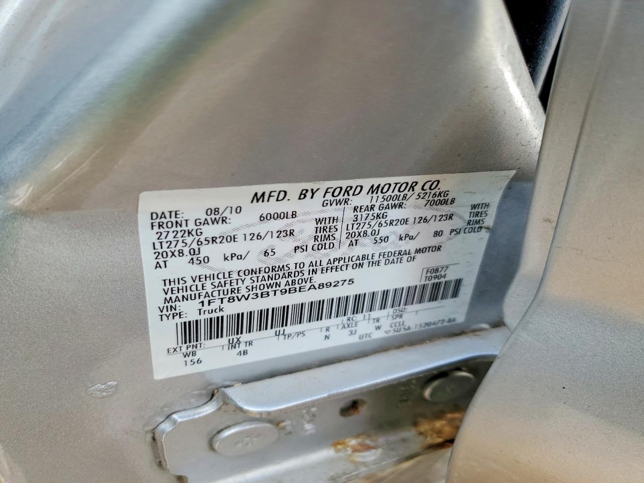2011 FORD F350 VIN 1FT8W3BT9BEA89275 photo 12