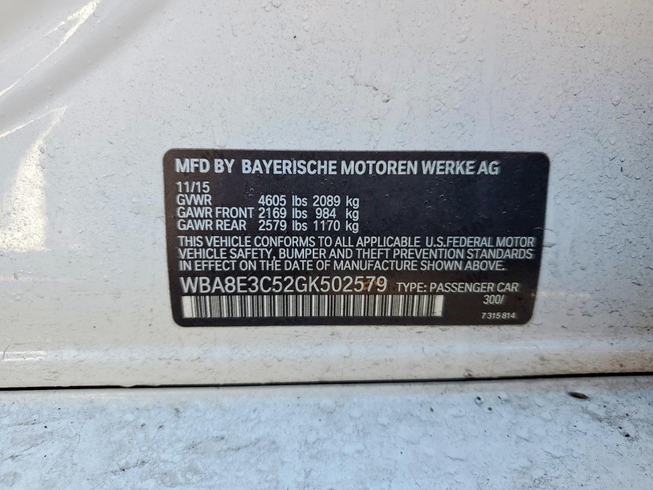 2016 BMW 3 series VIN WBA8E3C52GK502579 photo 12