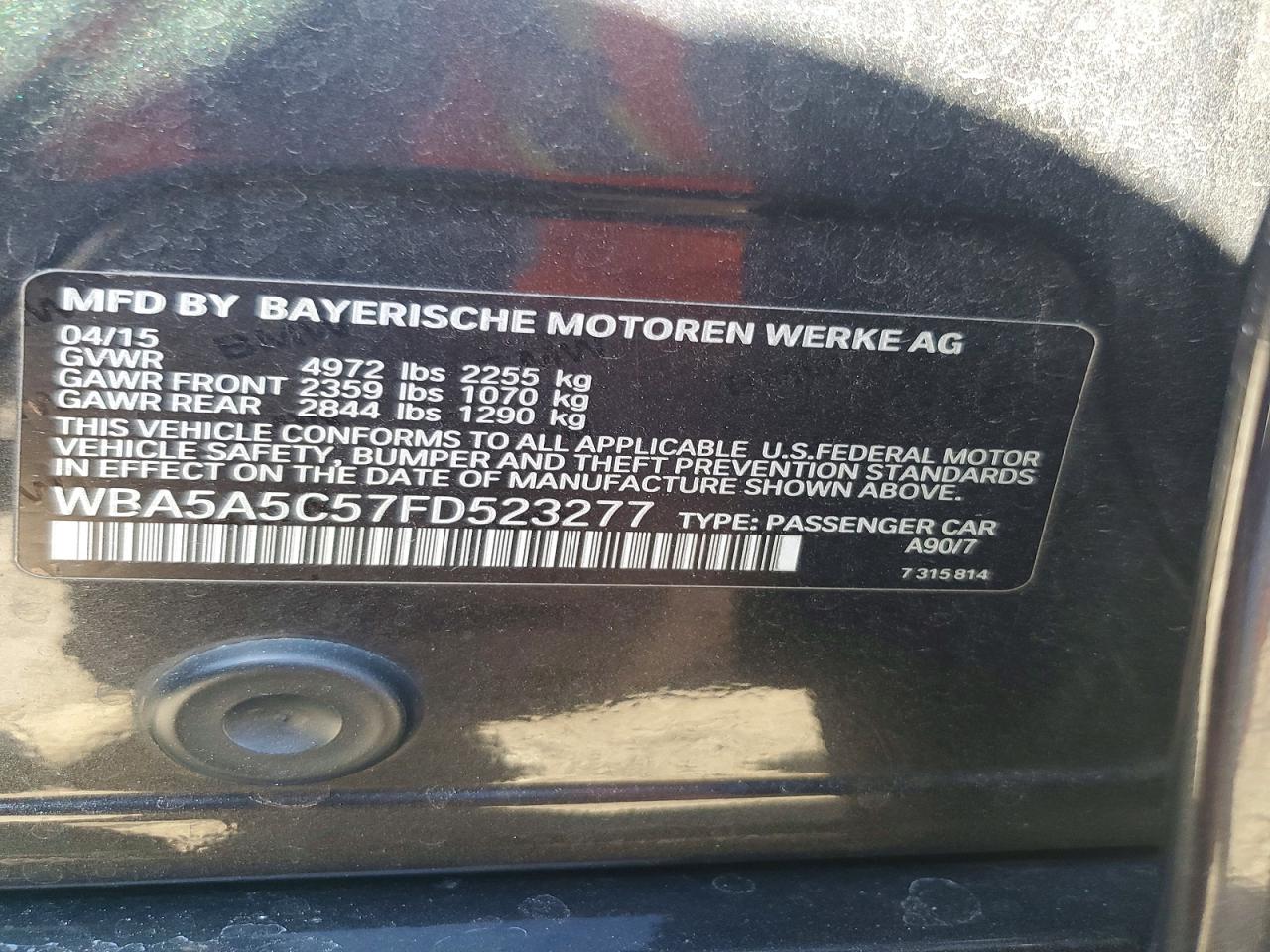 2015 BMW 5 series VIN WBA5A5C57FD523277 photo 12