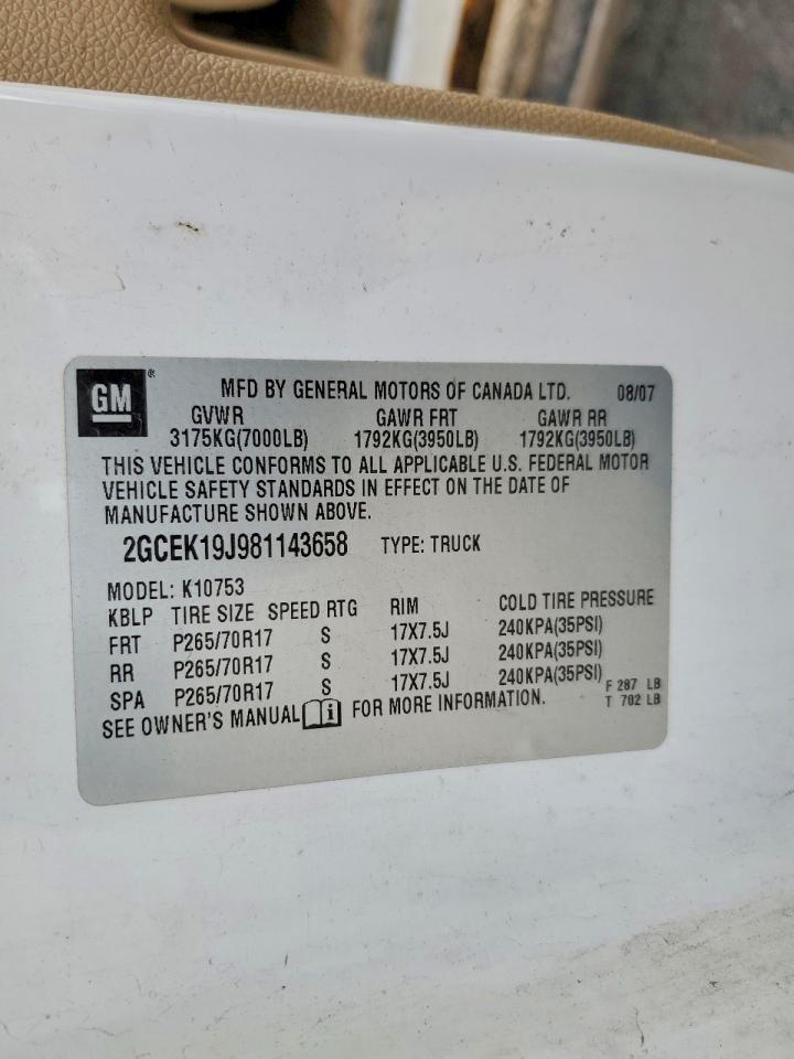 2008 Chevrolet All models VIN 2GCEK19J981143658 photo 12