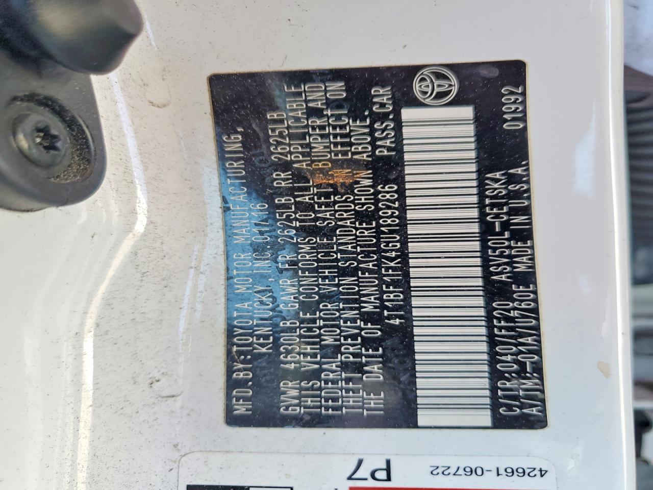 2016 TOYT Camry VIN 4T1BF1FK4GU189286 photo 12