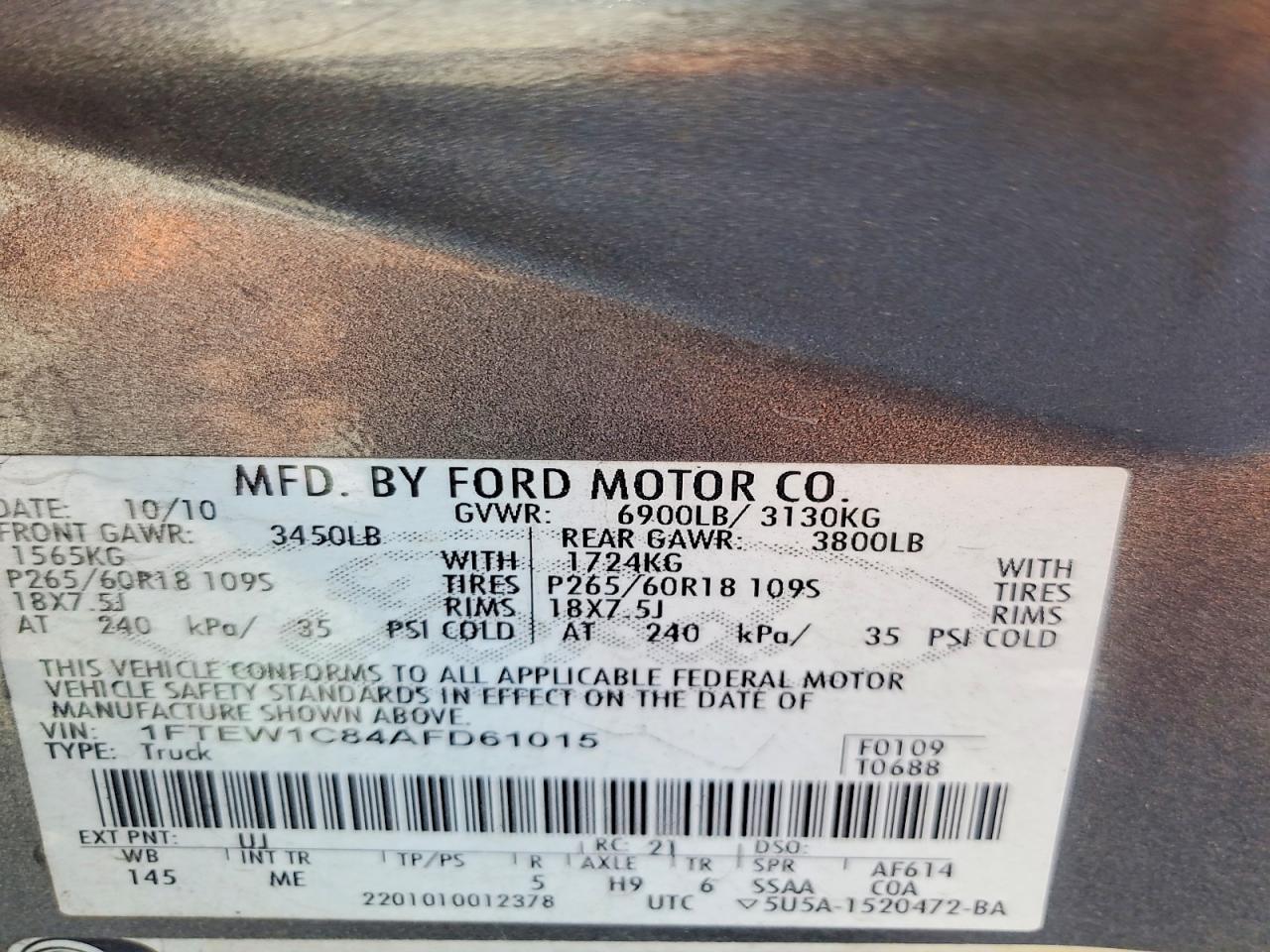 2010 Ford F150 VIN 1FTEW1C84AFD61015 photo 12