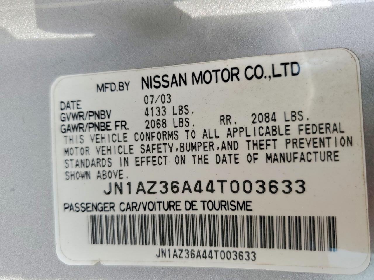 2004 Nissan 350z VIN JN1AZ36A44T003633 photo 12