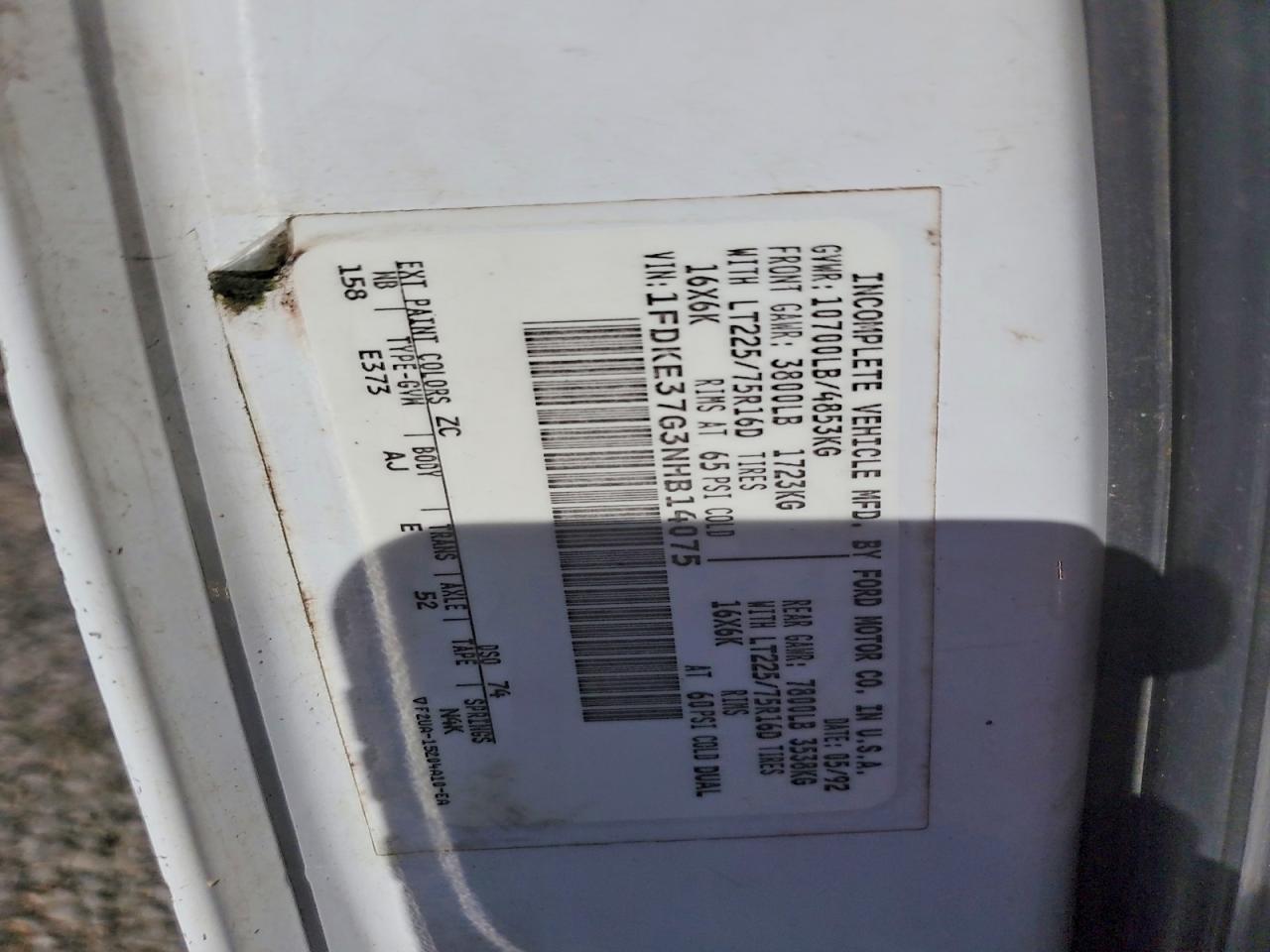 1992 Ford Econoline VIN 1FDKE37G3NHB14075 photo 12
