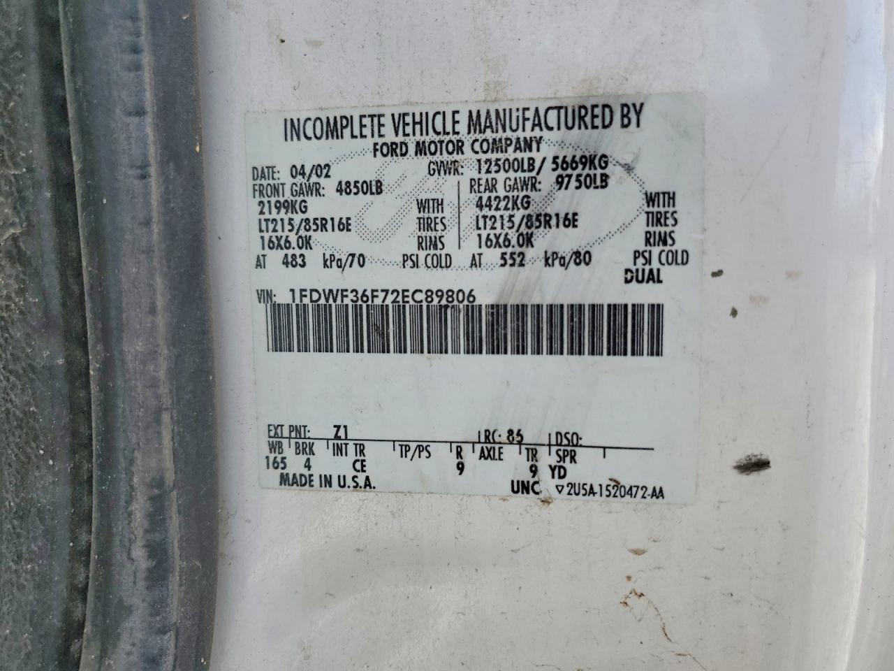 2002 Ford F350 VIN 1FDWF36F72EC89806 photo 12