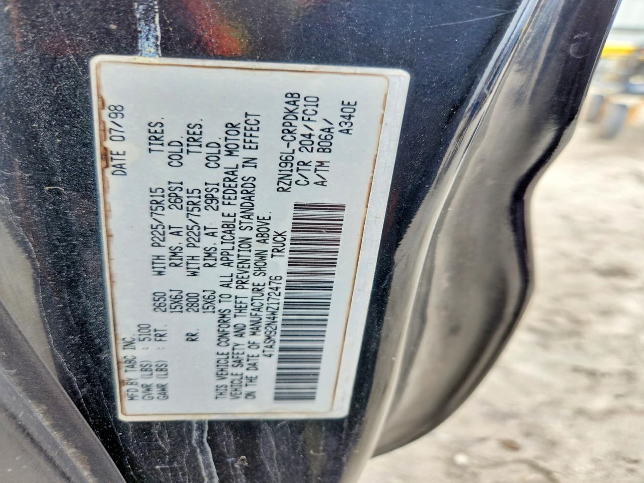 1998 Toyota Tacoma VIN 4TASM92N4WZ172476 photo 12