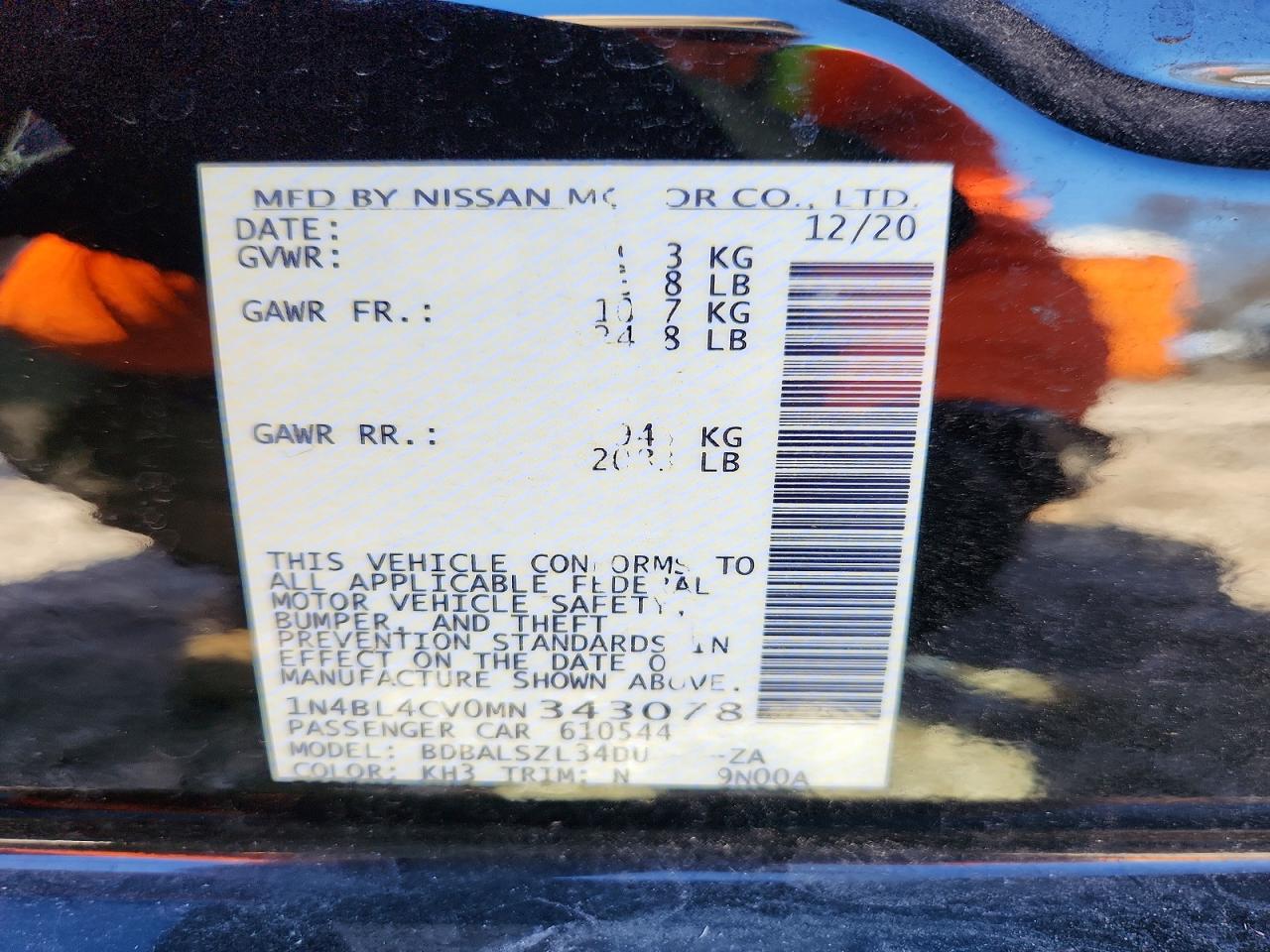 2021 Nissan Altima VIN 1N4BL4CV0MN343078 photo 12