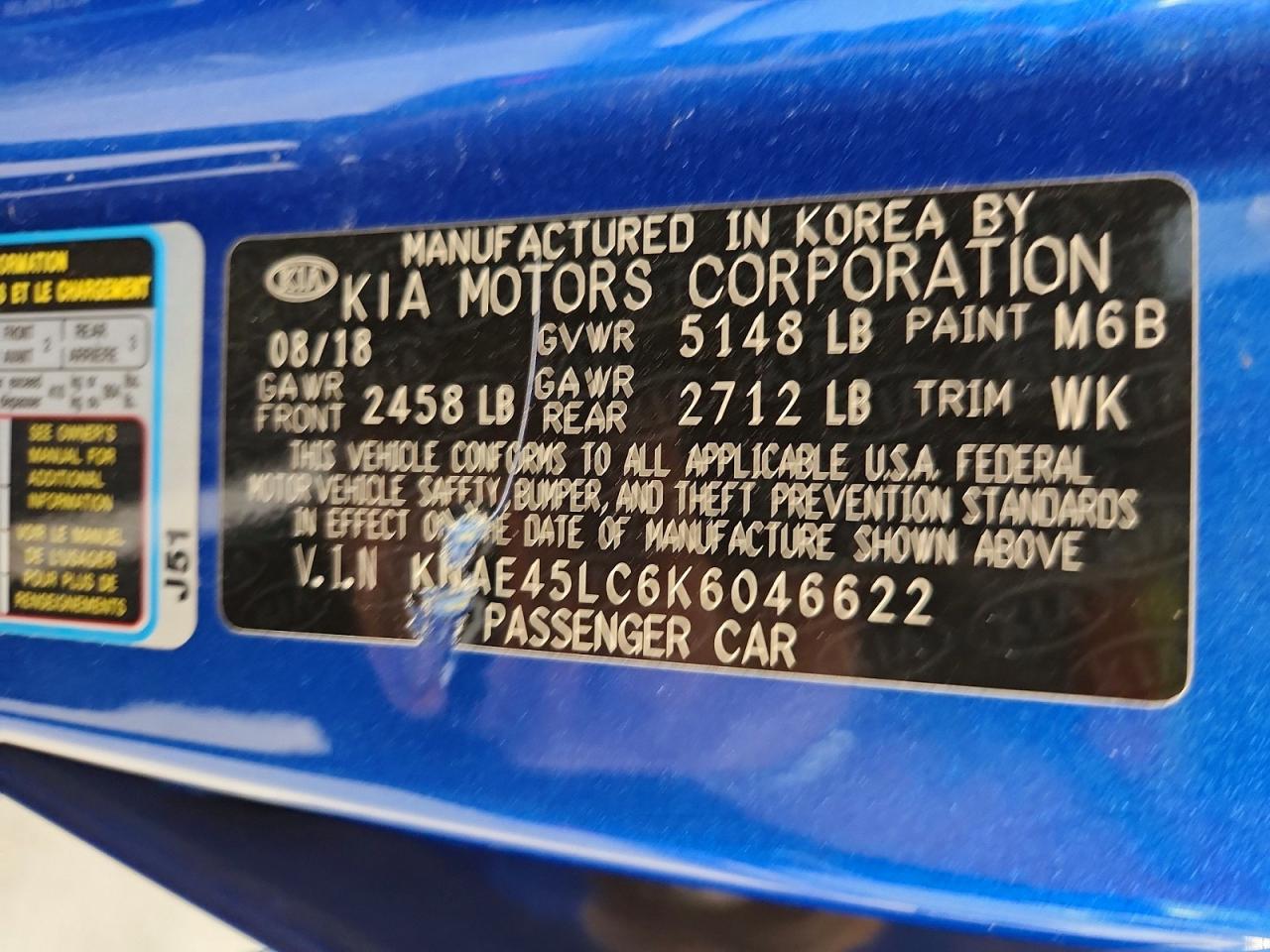 2019 KIA Stinger VIN KNAE45LC6K6046622 photo 12