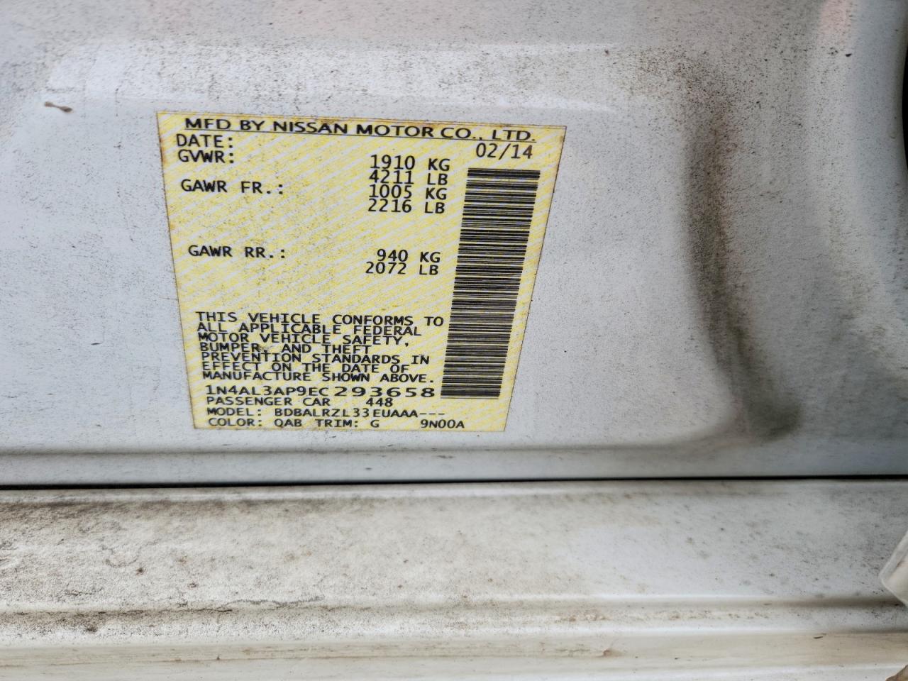 2014 NISS Altima VIN 1N4AL3AP9EC293658 photo 12