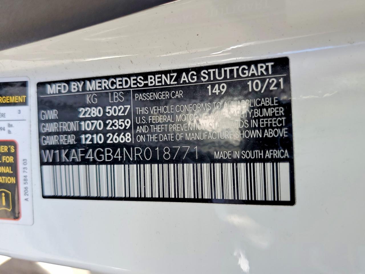 2022 Mercedes-Benz C class VIN W1KAF4GB4NR018771 photo 12