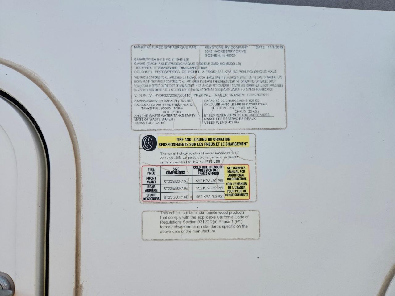 2011 KEYSTONE Unknown VIN 4YDF3272XB2505410 photo 10