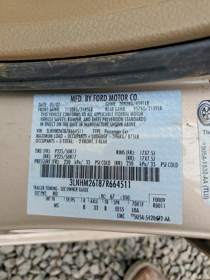 2007 LINCOLN Mkz VIN 3LNHM26T87R664511 photo 12