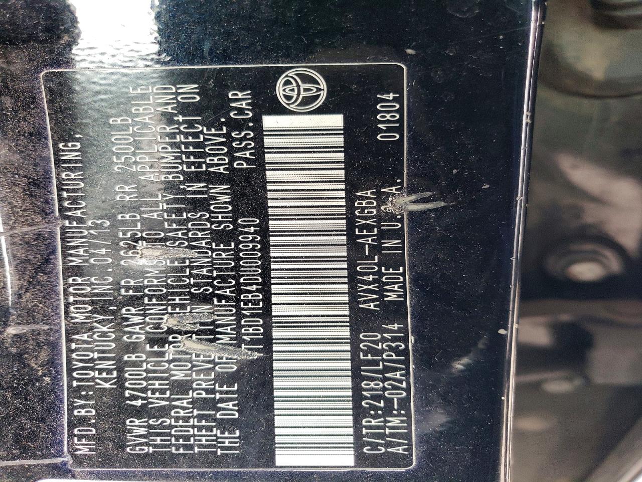 2013 Toyota Avalon VIN 4T1BD1EB4DU009940 photo 12