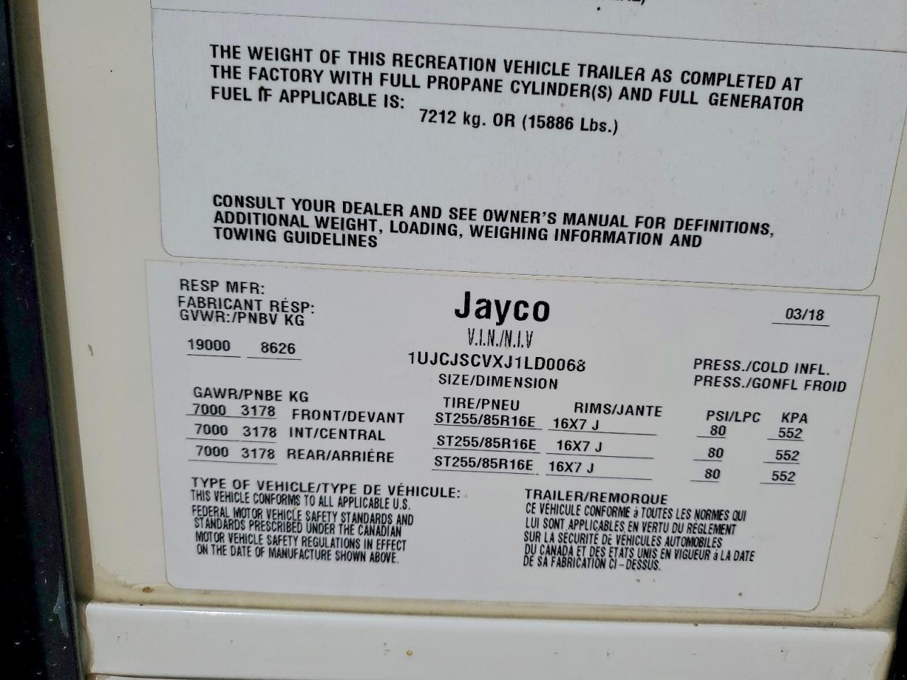 2018 JAYCO Jayco VIN 1UJCJSCVXJ1LD0068 photo 10