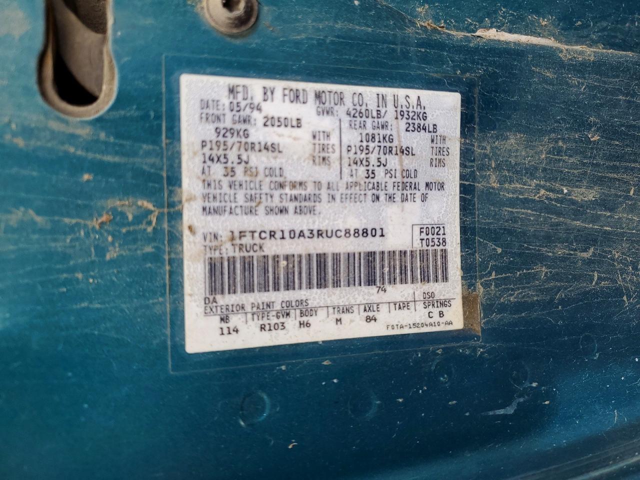 1994 Ford Ranger VIN 1FTCR10A3RUC88801 photo 12