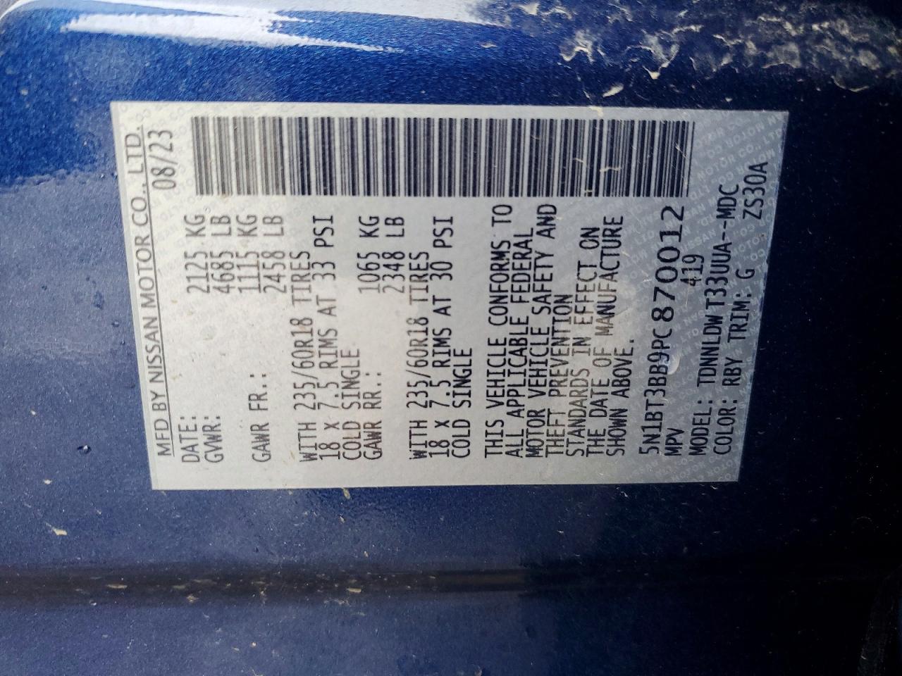 2023 NISS Rogue VIN 5N1BT3BB9PC870012 photo 12