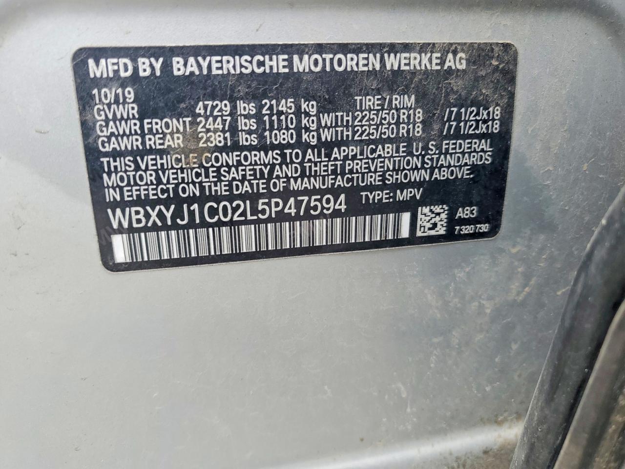 2020 BMW X2 VIN WBXYJ1C02L5P47594 photo 12