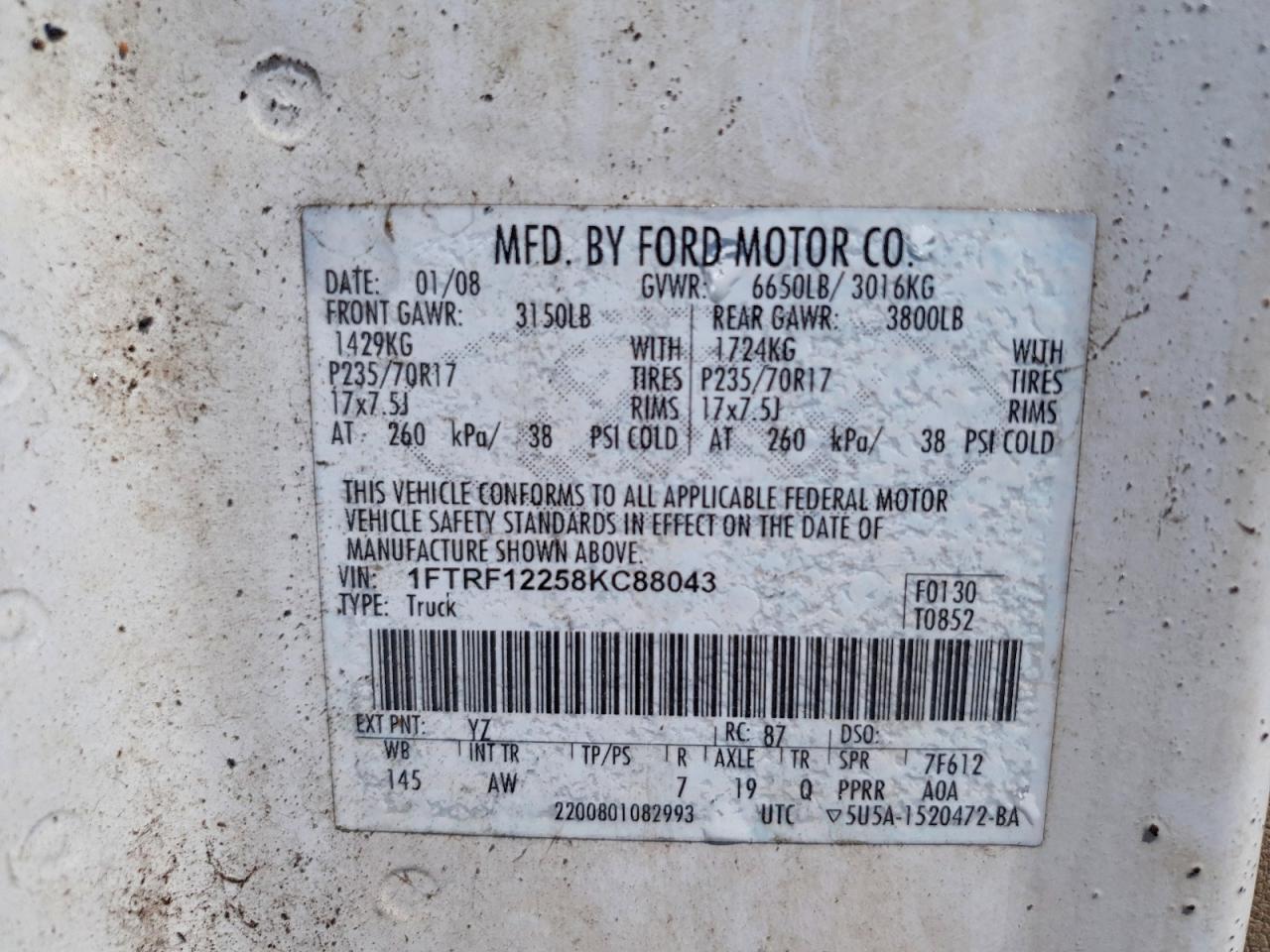 2008 Ford F150 VIN 1FTRF12258KC88043 photo 12