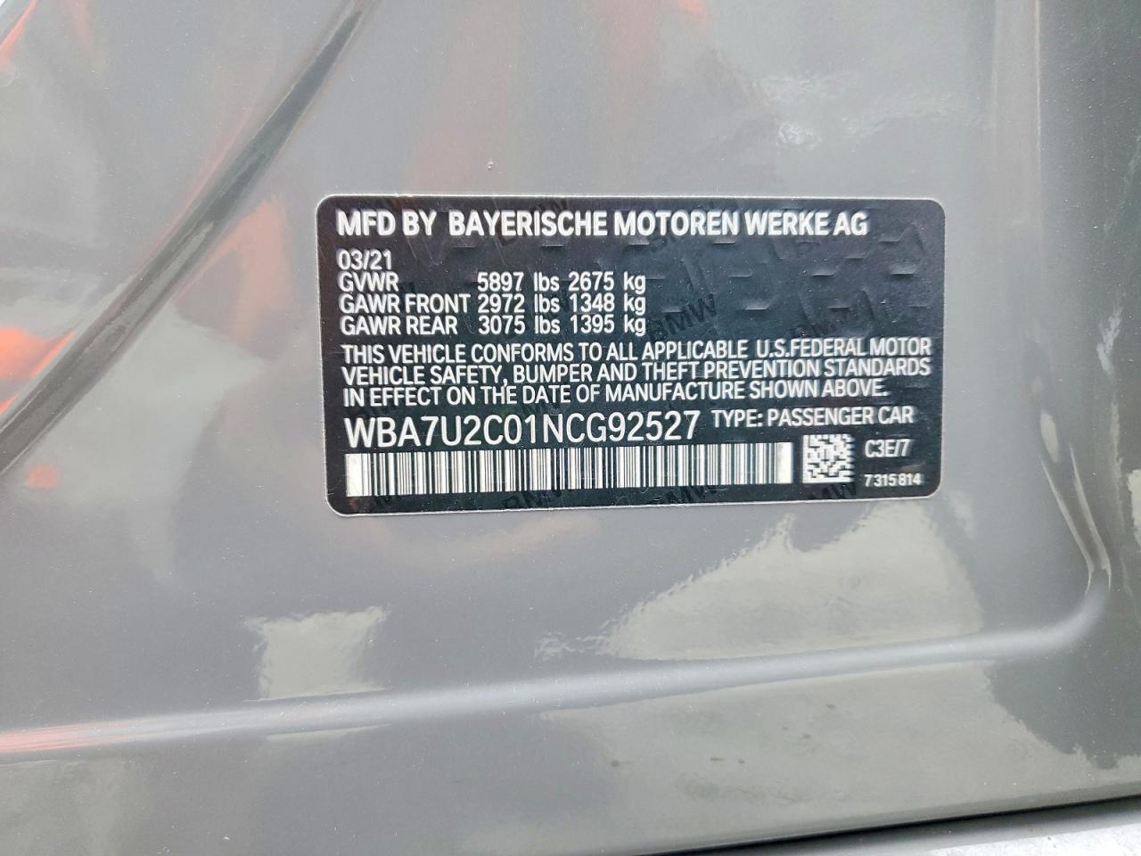 2022 BMW 7 series VIN WBA7U2C01NCG92527 photo 12