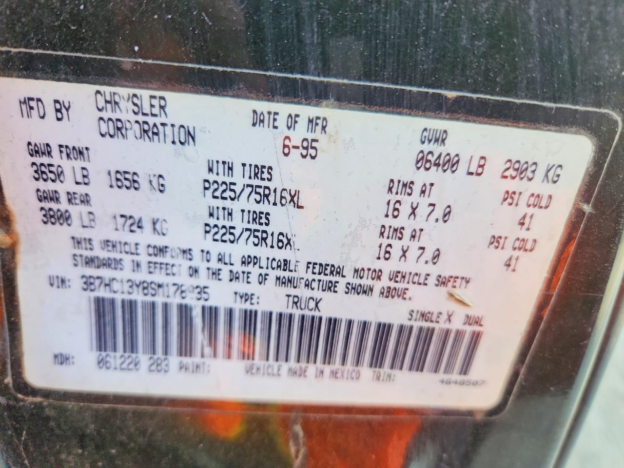 1995 Dodge Ram 1500 VIN 3B7HC13Y8SM178935 photo 12